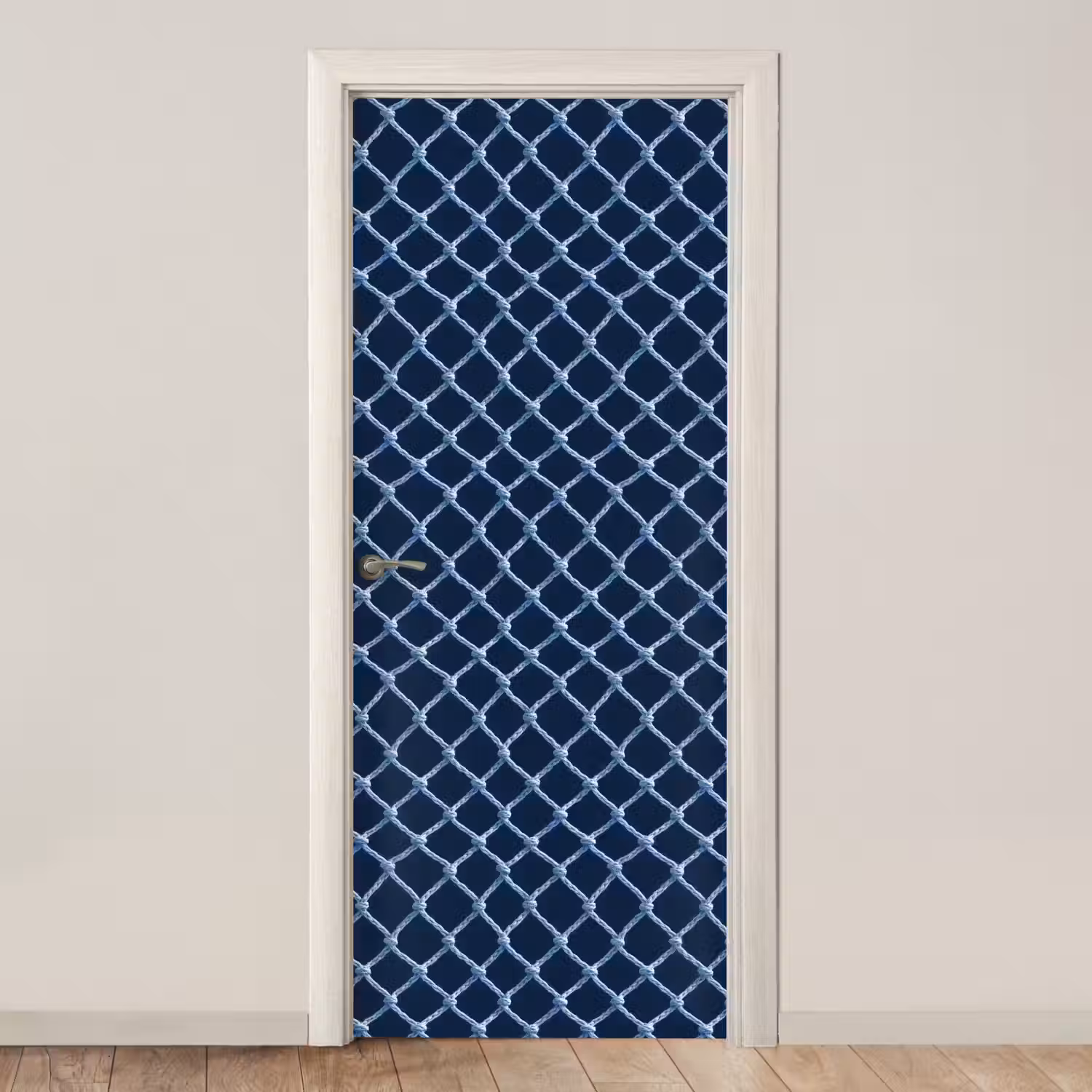 Visnet - Touw - Patroon - Marineblauw deurposter klein 289 -3d_beige