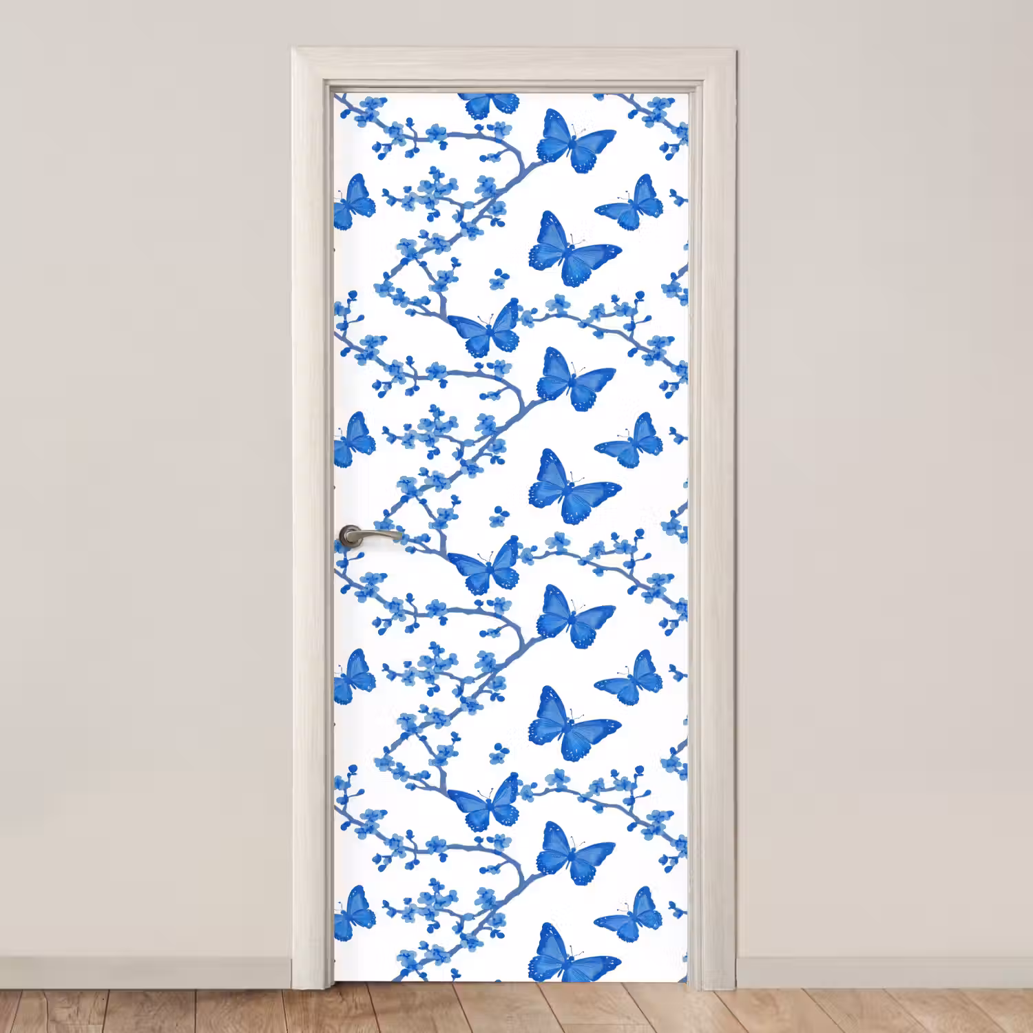 Vlinder - Bloemen - Blauw deurposter klein 289 -3d_beige