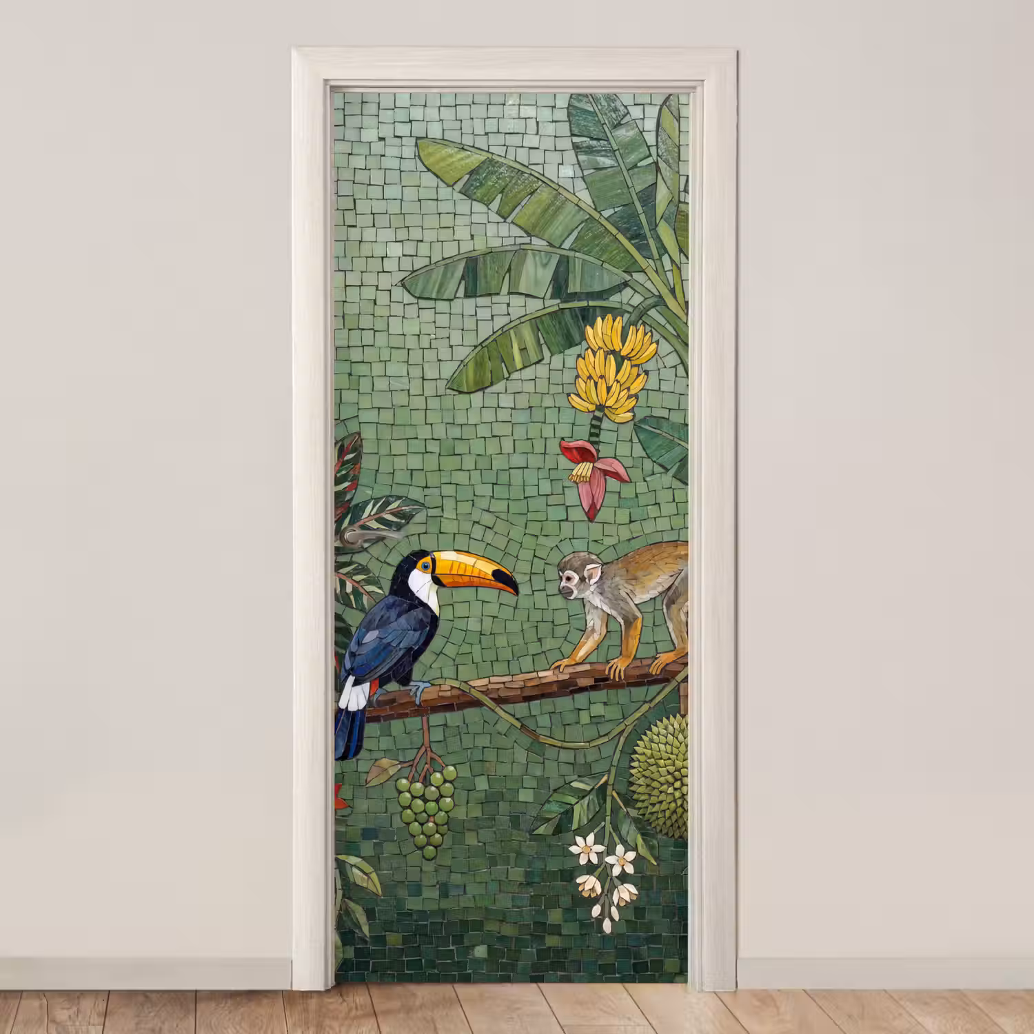Vogel - Dier - Jungle - Mozaïek - Natuur deurposter klein -3d_beige