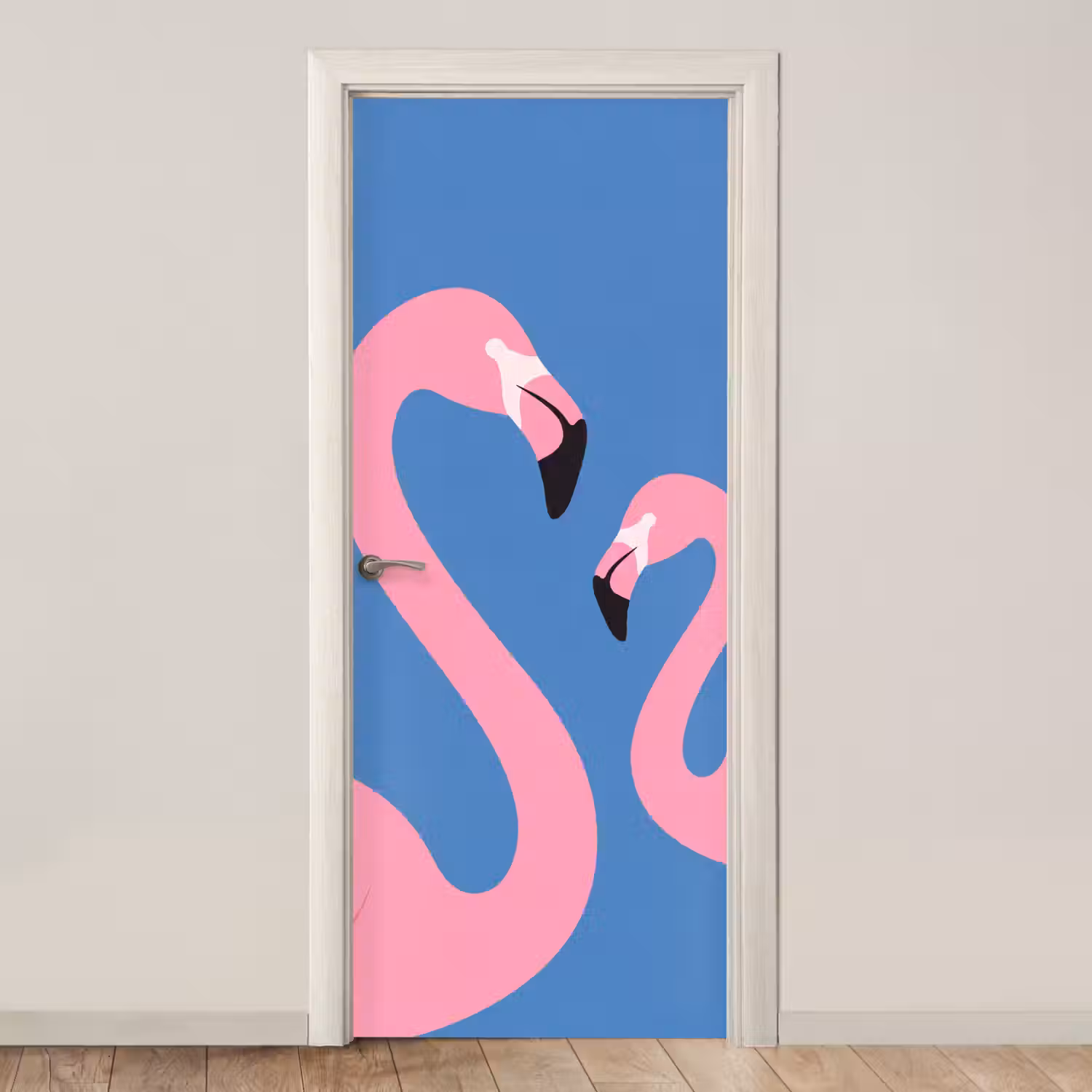 Vogel - Paar - Dieren - Modern - Roze deurposter klein -3d_beige
