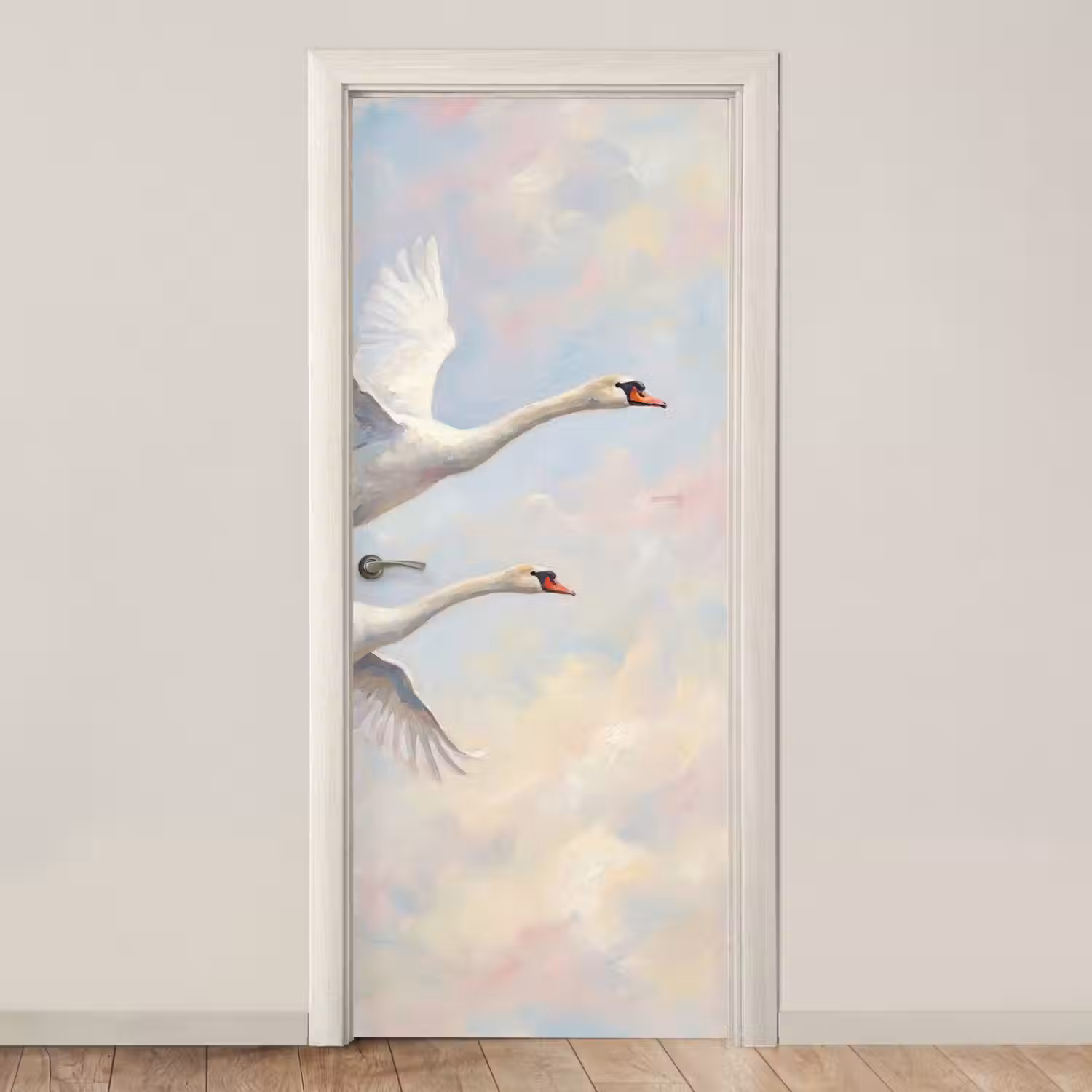 Vogel - Vliegend - Lucht - Modern - Pastel deurposter klein -3d_beige