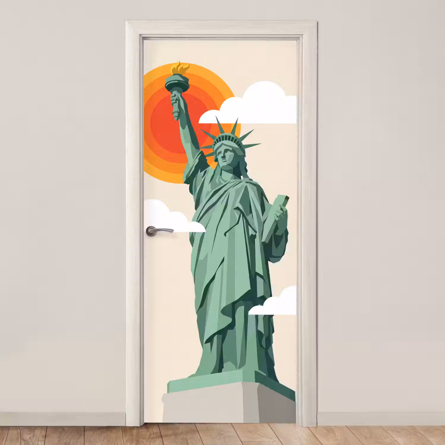 Vrijheidsbeeld - New York - Zon - Modern deurposter klein -3d_beige