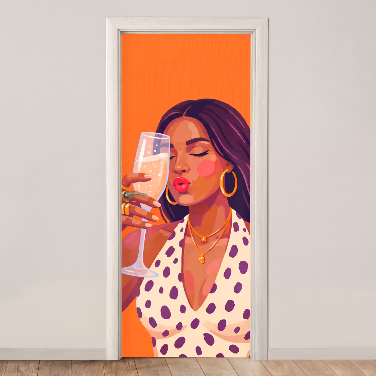 Vrouw - Champagne - Feest - Modern - Oranje deurposter klein -3d_beige