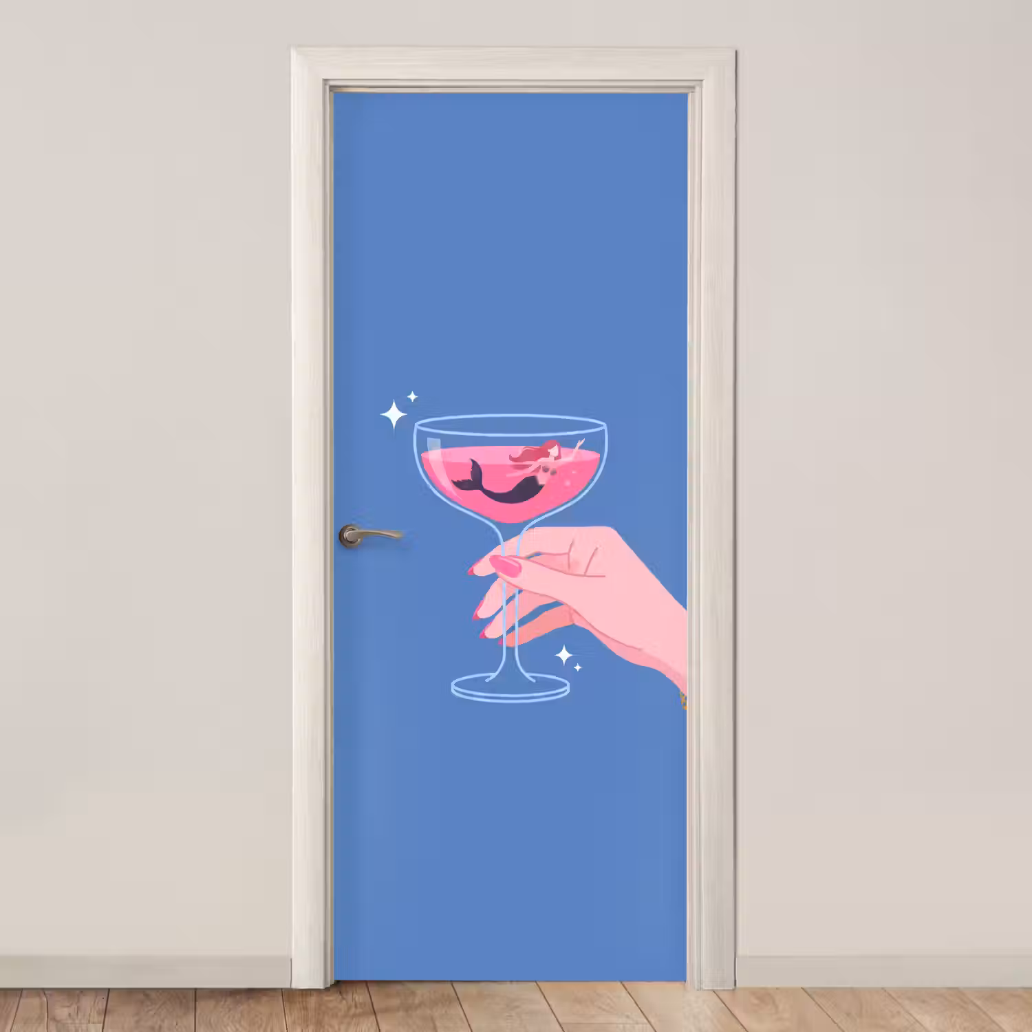 Vrouw - Glas - Abstract - Roze - Blauw deurposter klein -3d_beige