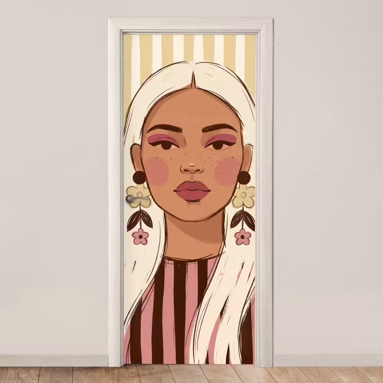 Vrouw - Portret - Illustratie - Modern - Roze deurposter klein -3d_beige
