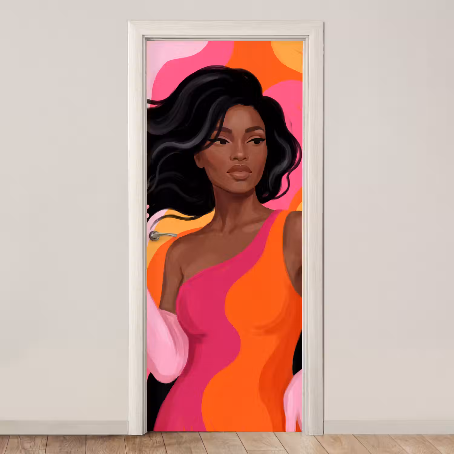Vrouw - Portret - Kleurrijk - Modern - Kunst deurposter klein -3d_beige