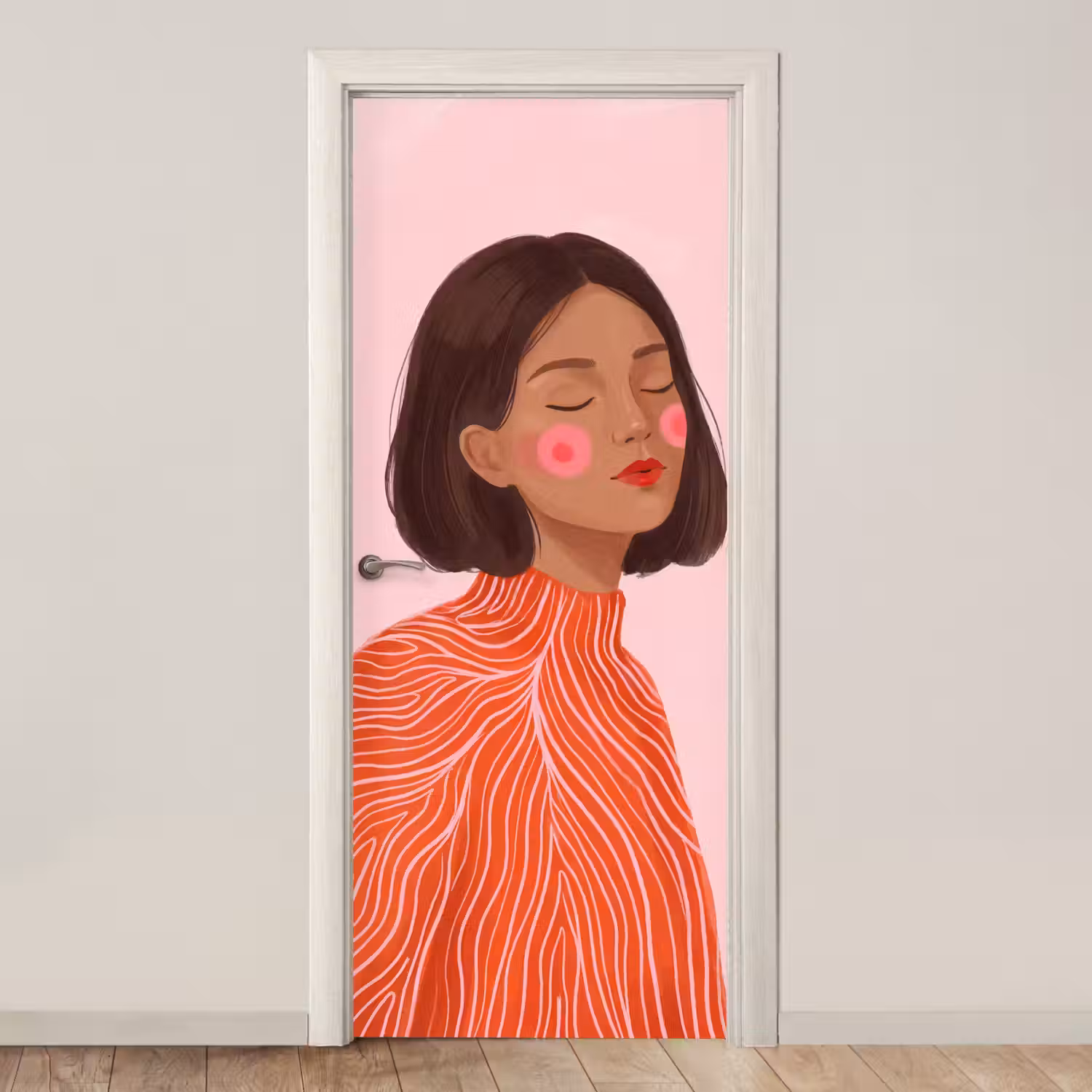 Vrouw - Portret - Modern - Kunst - Roze deurposter klein -3d_beige
