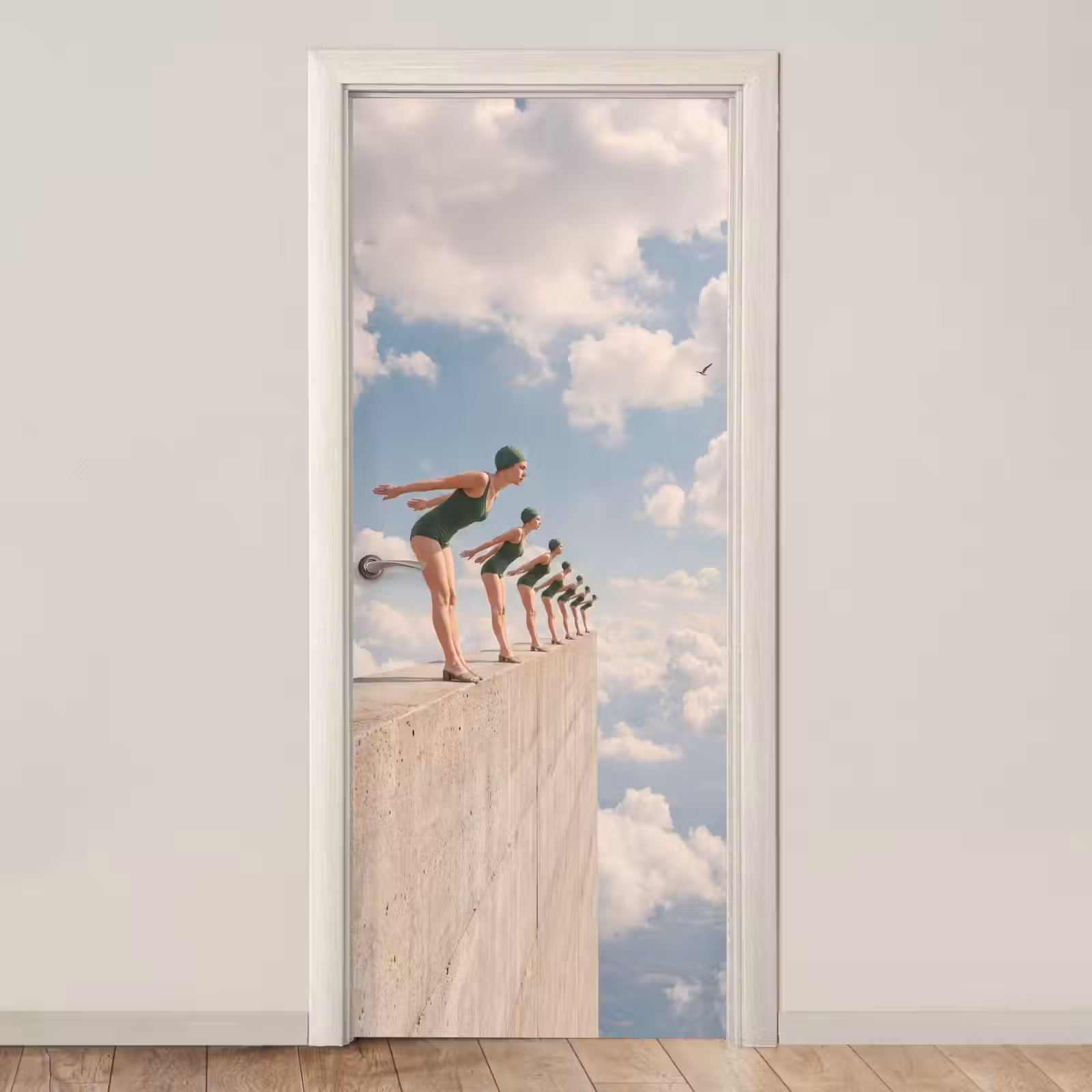 Deursticker - Vrouwen - Duikhouding - Wolken - Vrouwen - Duikhouding - Wolken deurposter klein