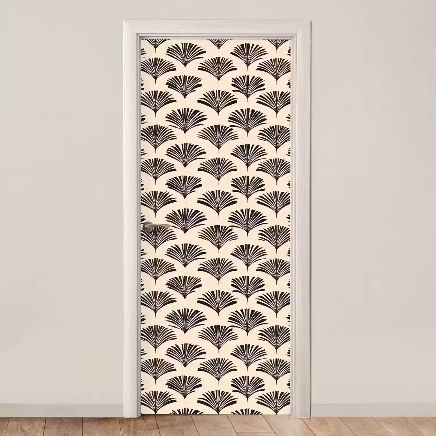 Waaiers - Botanisch - Zwart - Beige deurposter klein 289 -3d_beige