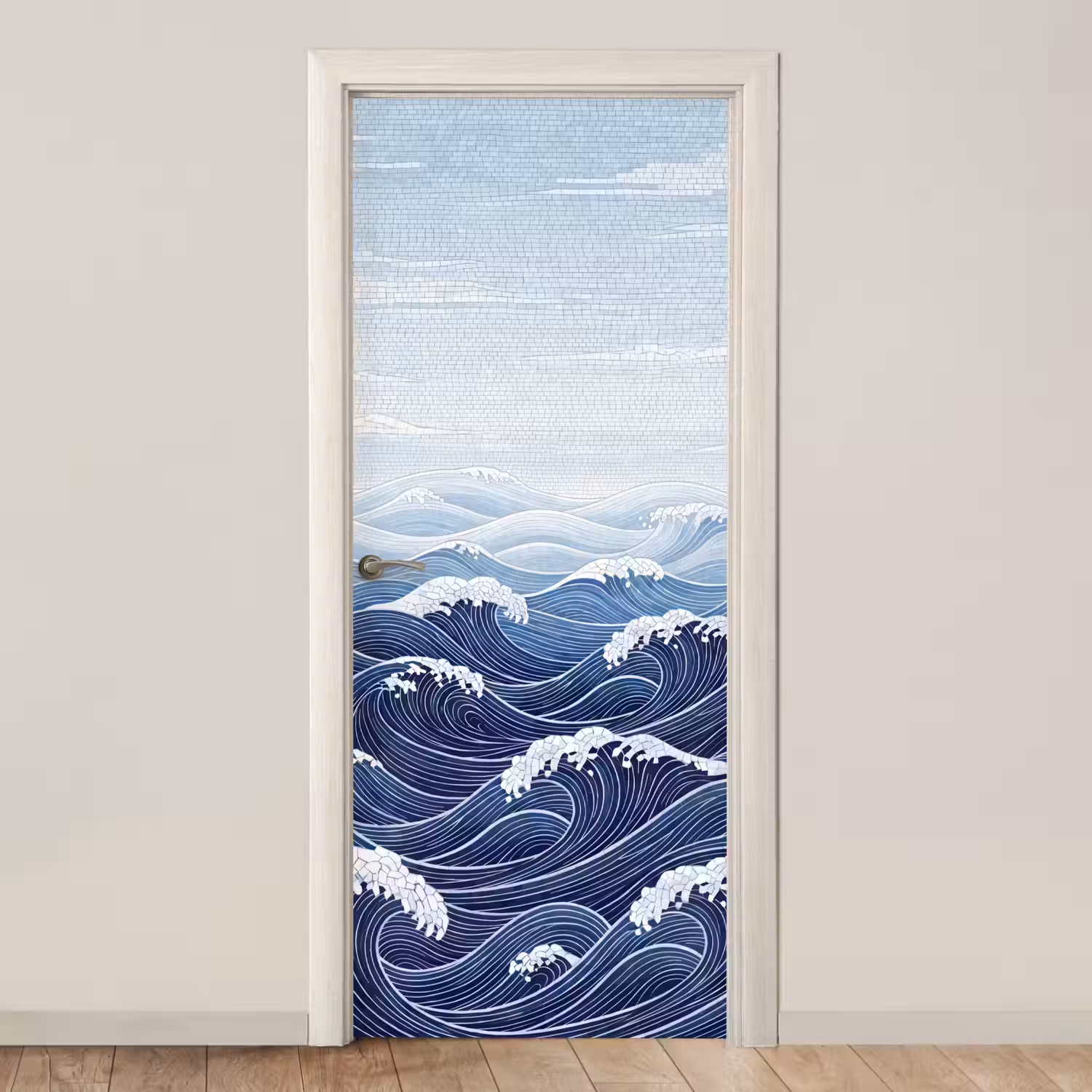 Water - Mozaïek - Landschap - Modern - Blauw deurposter klein -3d_beige