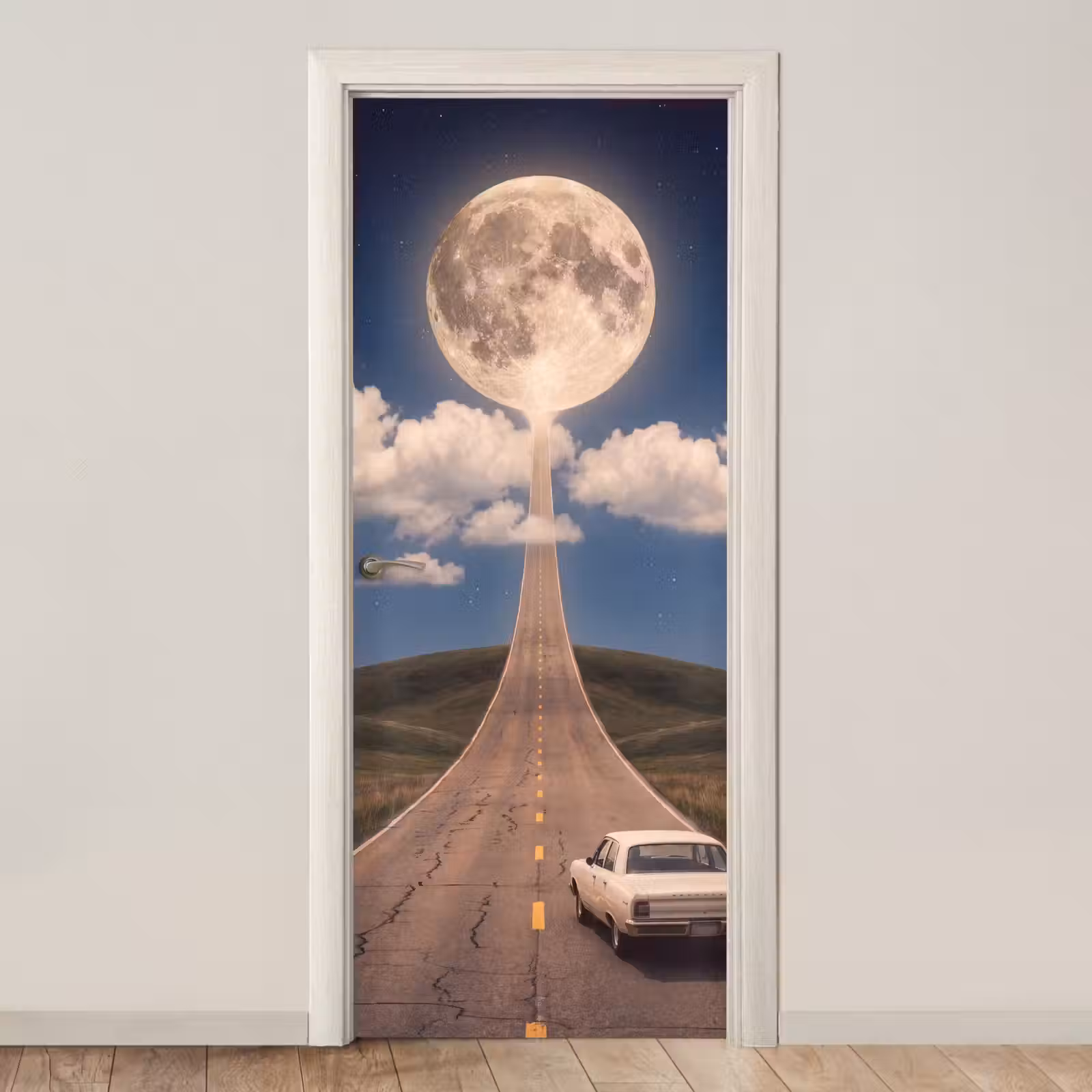 Deursticker - Weg - Maan - Nacht - Weg - Maan - Nacht deurposter klein