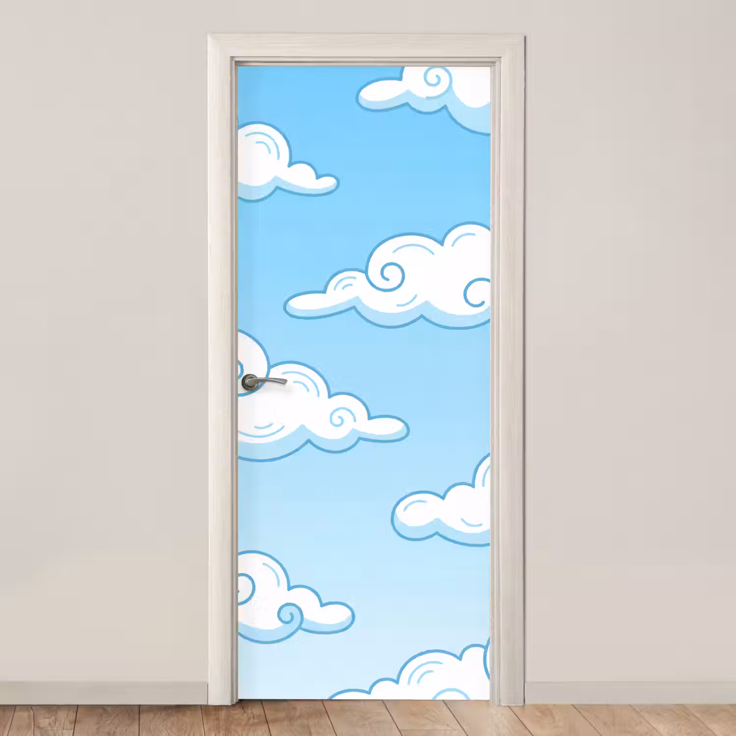 Wolk - Lucht - Cartoon - Blauw - Wit deurposter klein -3d_beige