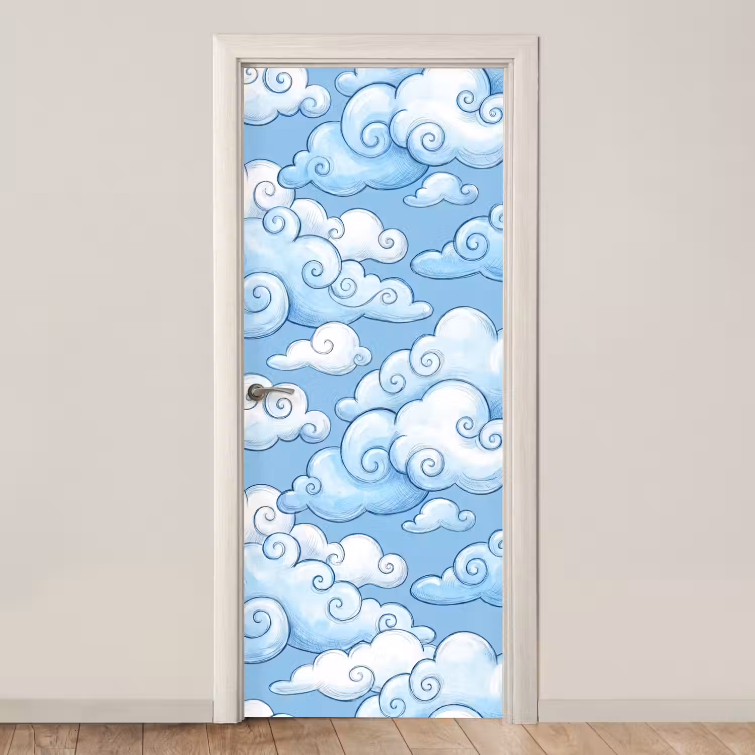 Wolken - Patroon - Hemel - Illustratie - Wit deurposter klein -3d_beige