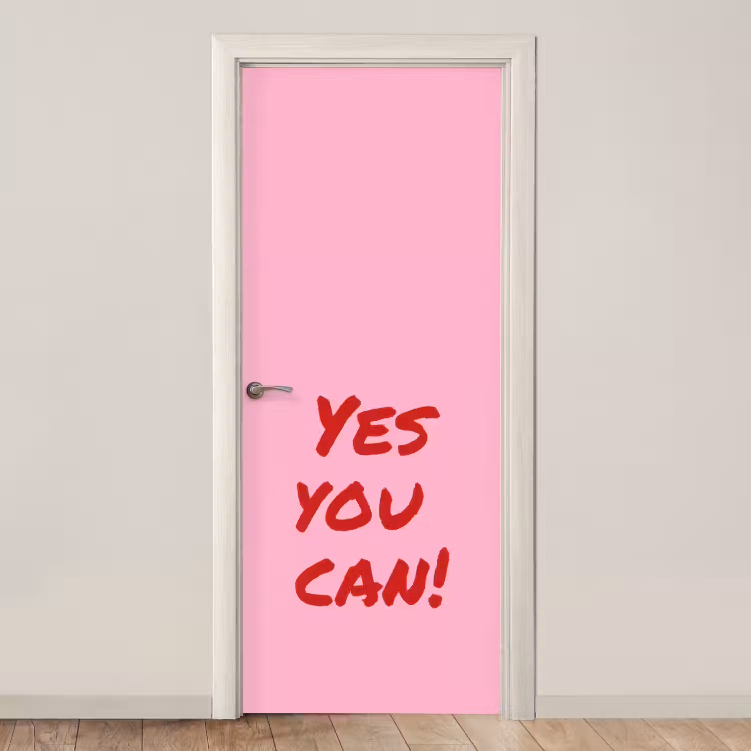 Yes you can do it - Rood - Roze deurposter klein -3d_beige