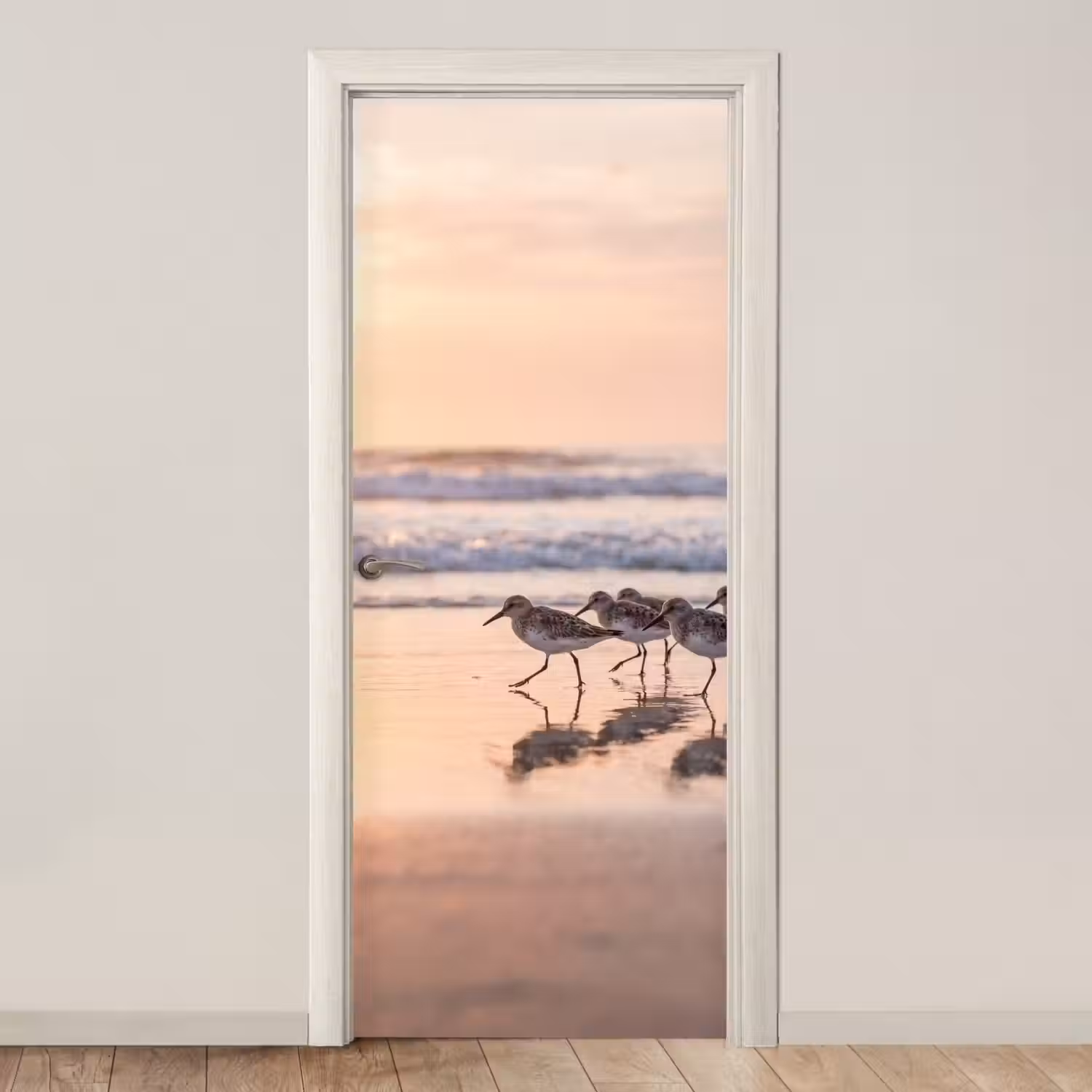 Zee - Vogels - Strand deurposter klein -3d_beige