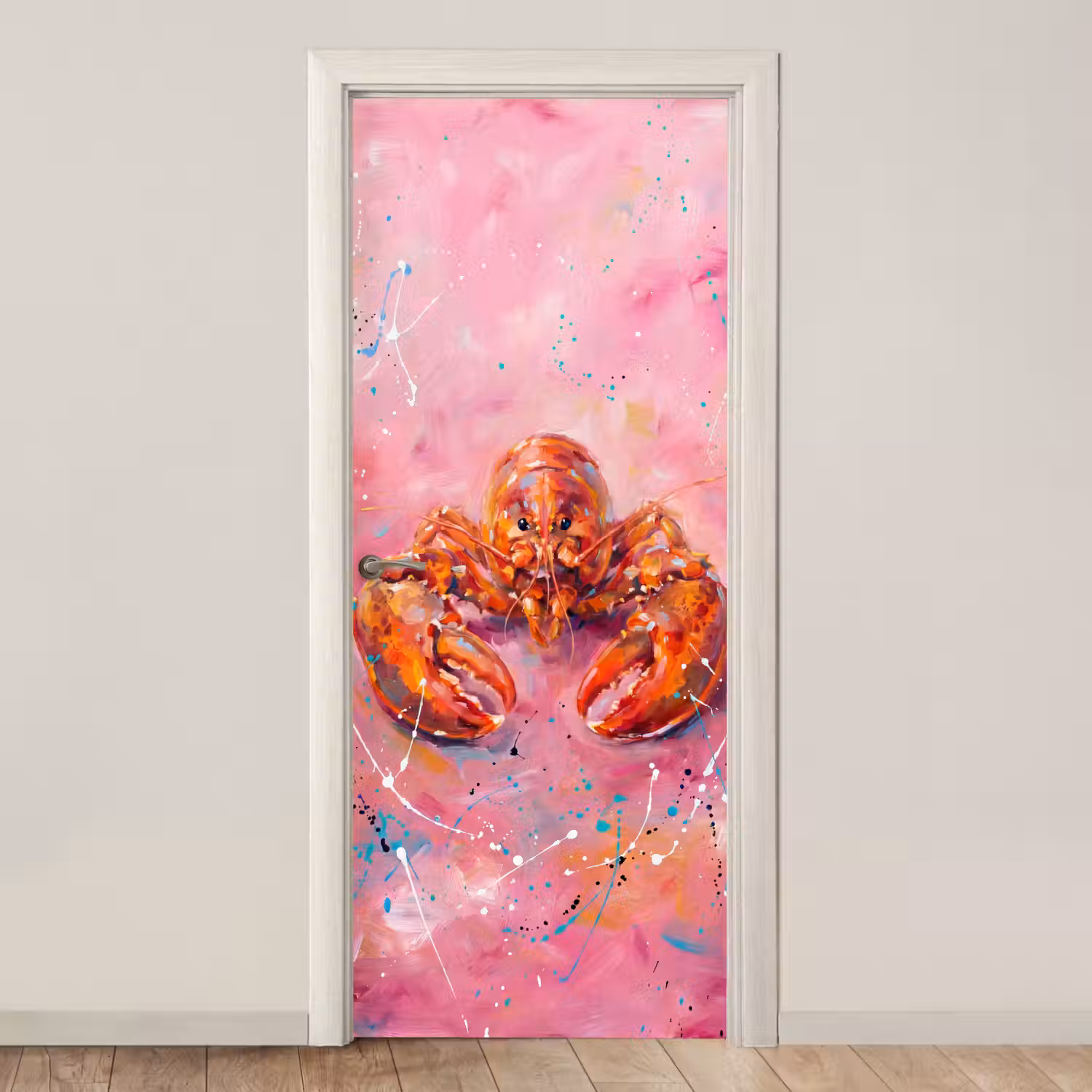 Zeeleven - Kreeft - Spatters - Abstract - Roze deurposter klein -3d_beige