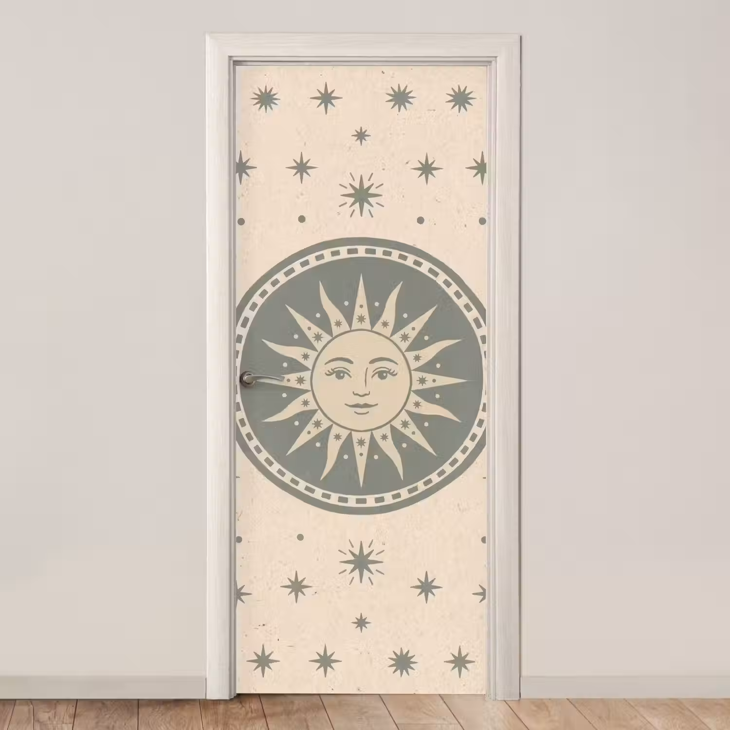 Zon - Sterren - Astrologie - Vintage - Groen deurposter klein -3d_beige
