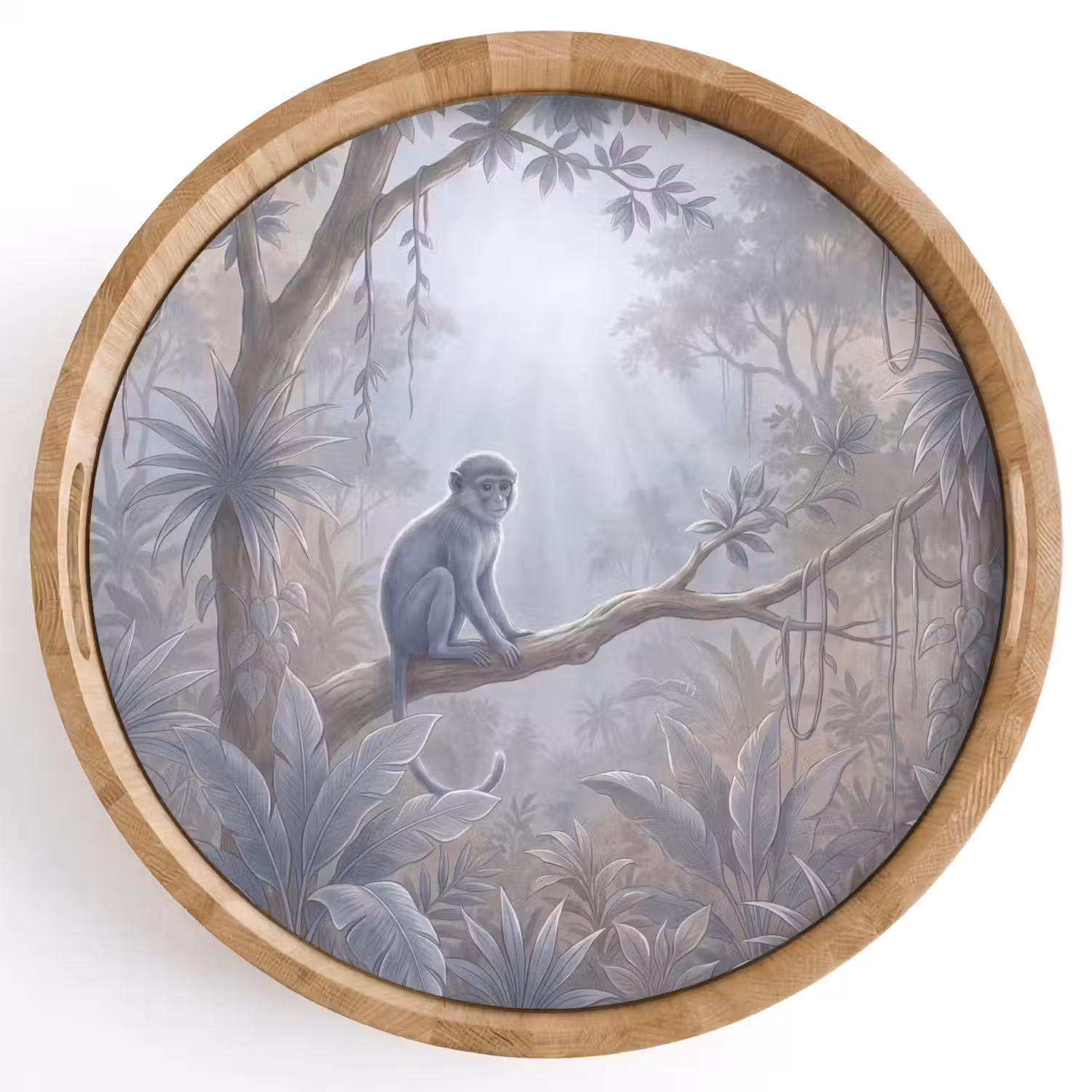 Aap - Boom - Jungle - Natuur - Grijs Dienblad Rond middel -z3d_shopping