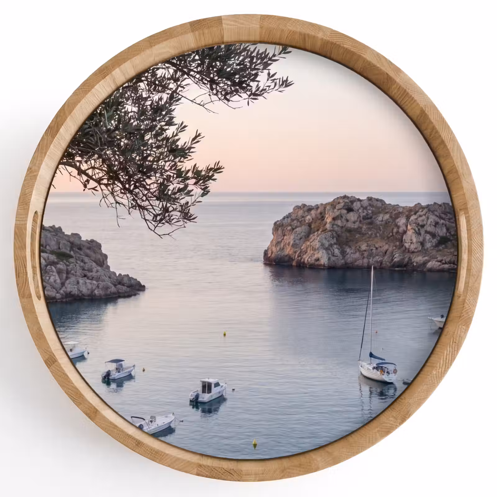 Dienblad - Baai - boten - zonsondergang - Baai - boten - zonsondergang Dienblad Rond middel