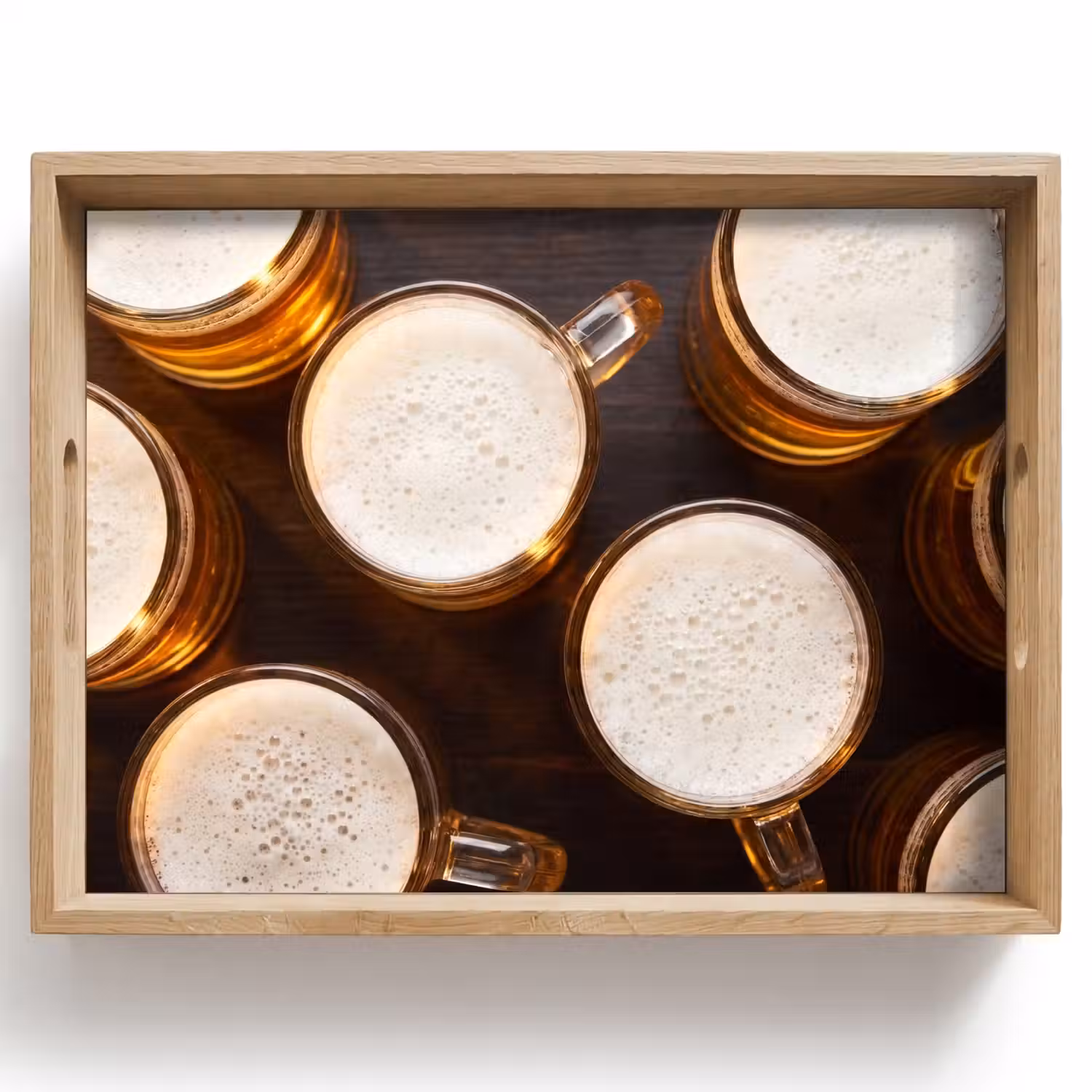 Bier - Glazen - Schuim - Hout - Drank Dienblad Rechthoek middel -z3d_shopping