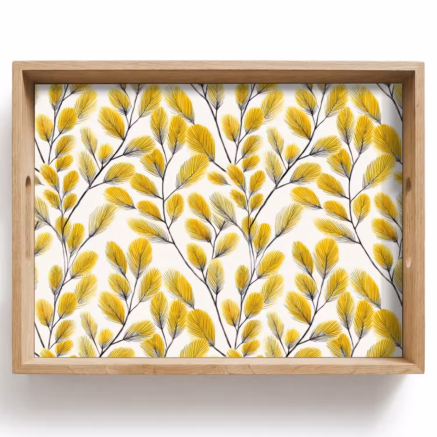 Bladeren - Botanisch - Elegant - Geel - Zwart Dienblad Rechthoek middel 911 -z3d_shopping