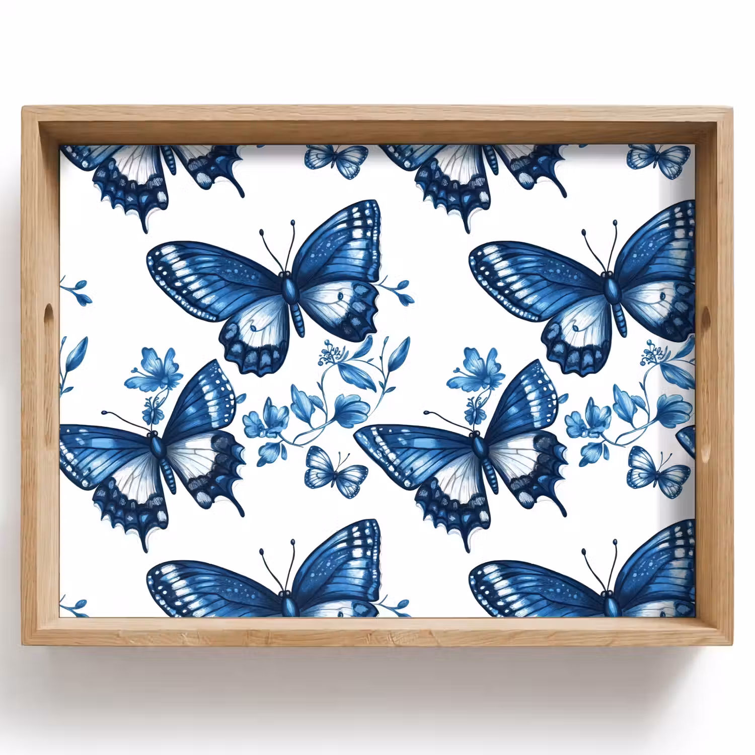 Blauw - Vlinders - Bloemen - Wit Dienblad Rechthoek middel 911 -z3d_shopping