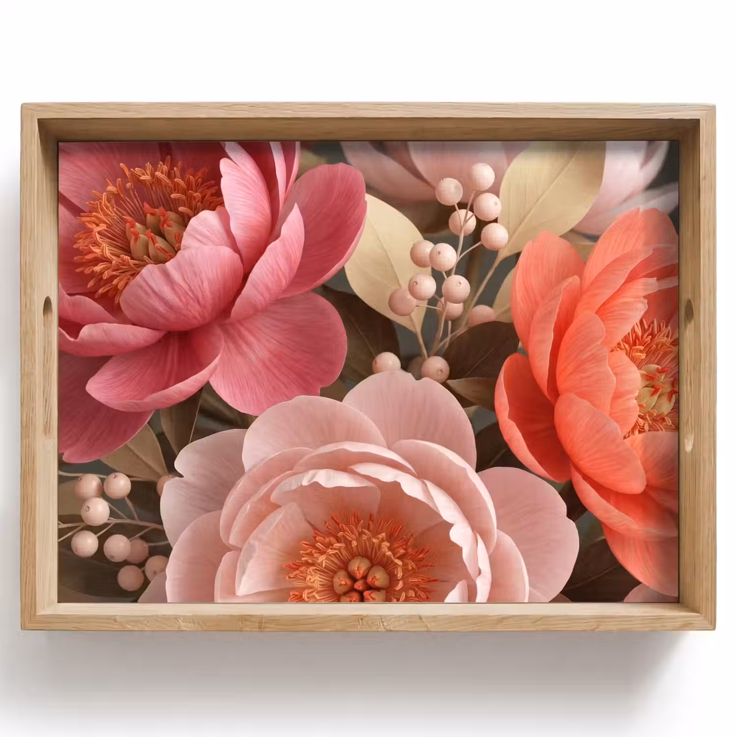 Bloemen - Bloesem - Zacht - Koraal - Decoratie Dienblad Rechthoek middel -z3d_shopping