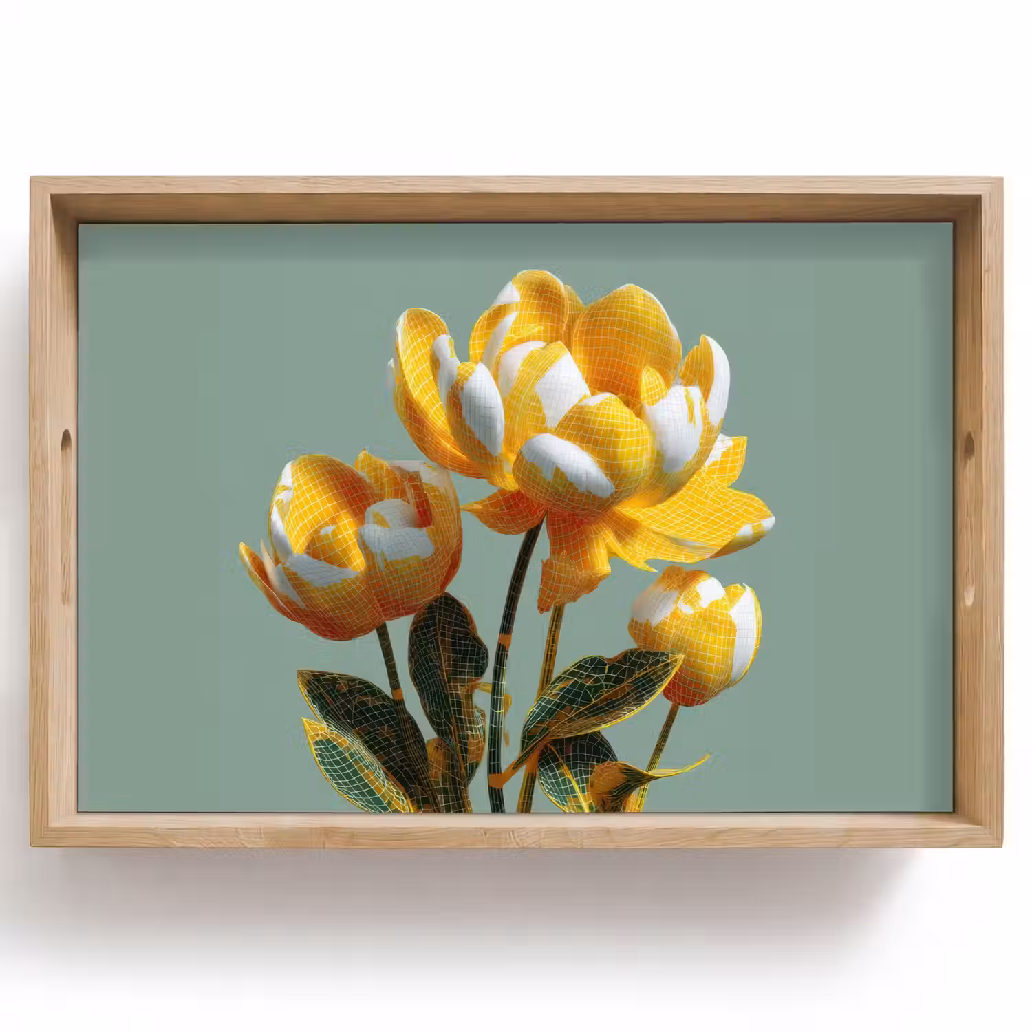 Bloemen - Geel - Bladeren - Structuur Dienblad Rechthoek middel -z3d_shopping