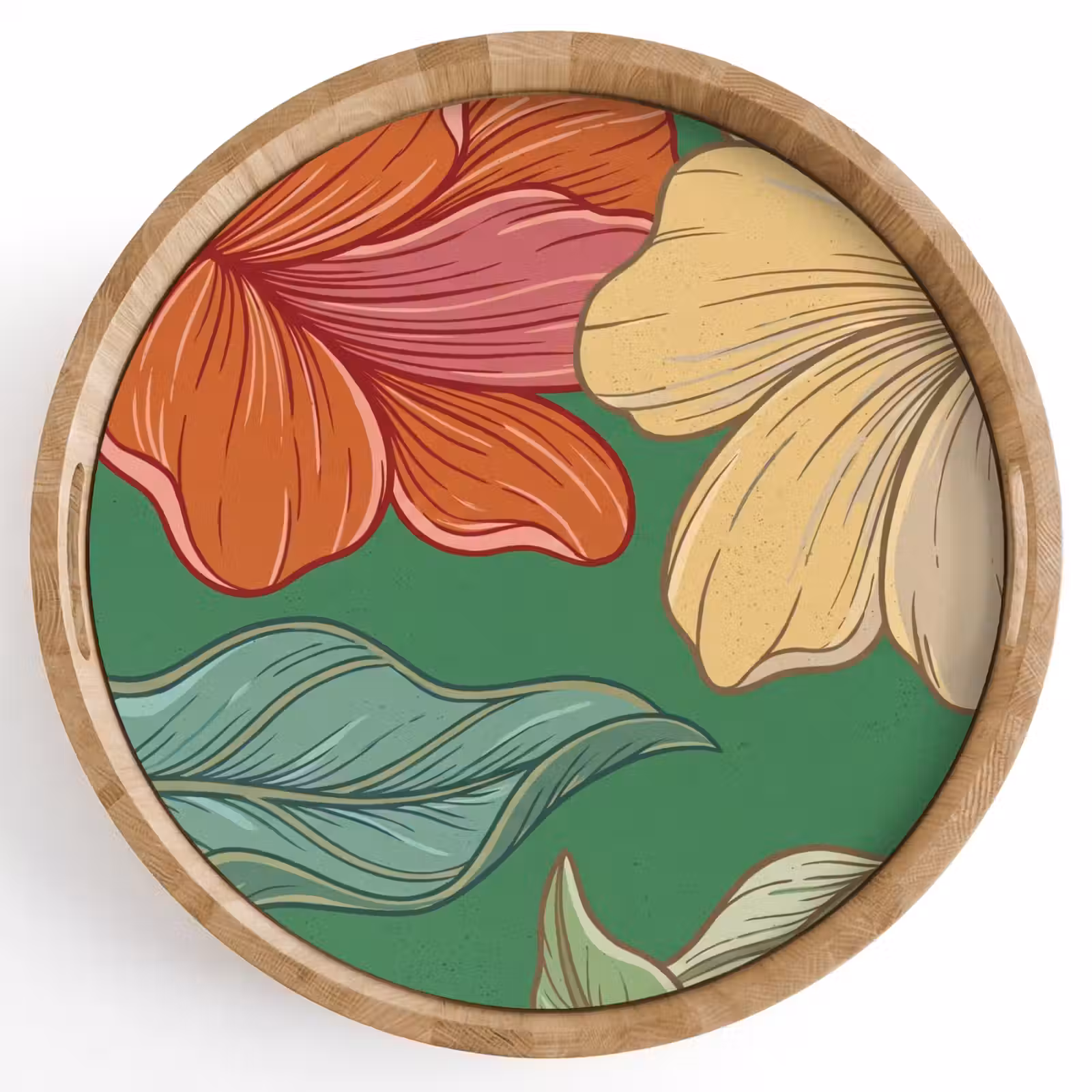 Dienblad - Bloemen - Groen - Illustratie - Bloemen - Groen - Illustratie Dienblad Rond middel