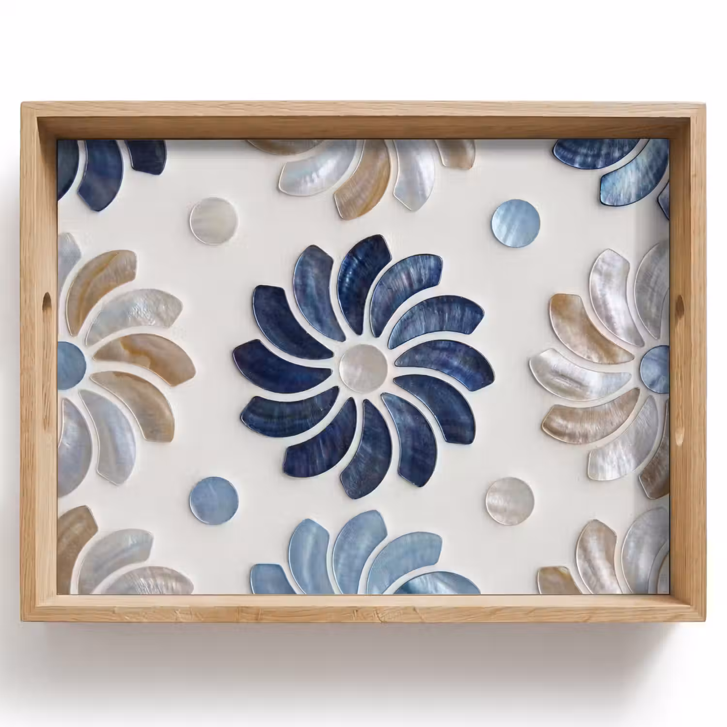 Bloemen - Parelmoer - Abstract - Patroon - Blauw Dienblad Rechthoek middel -z3d_shopping