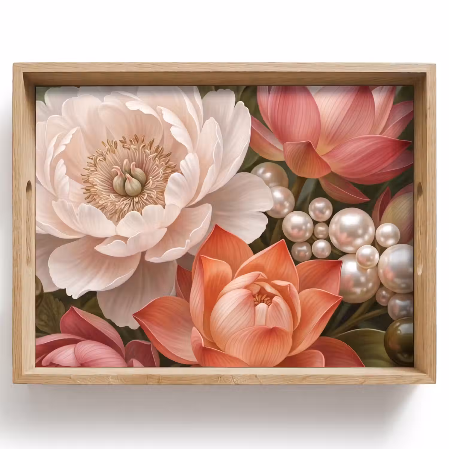 Bloemen - Parels - Elegant - Roze - Wit Dienblad Rechthoek middel -z3d_shopping