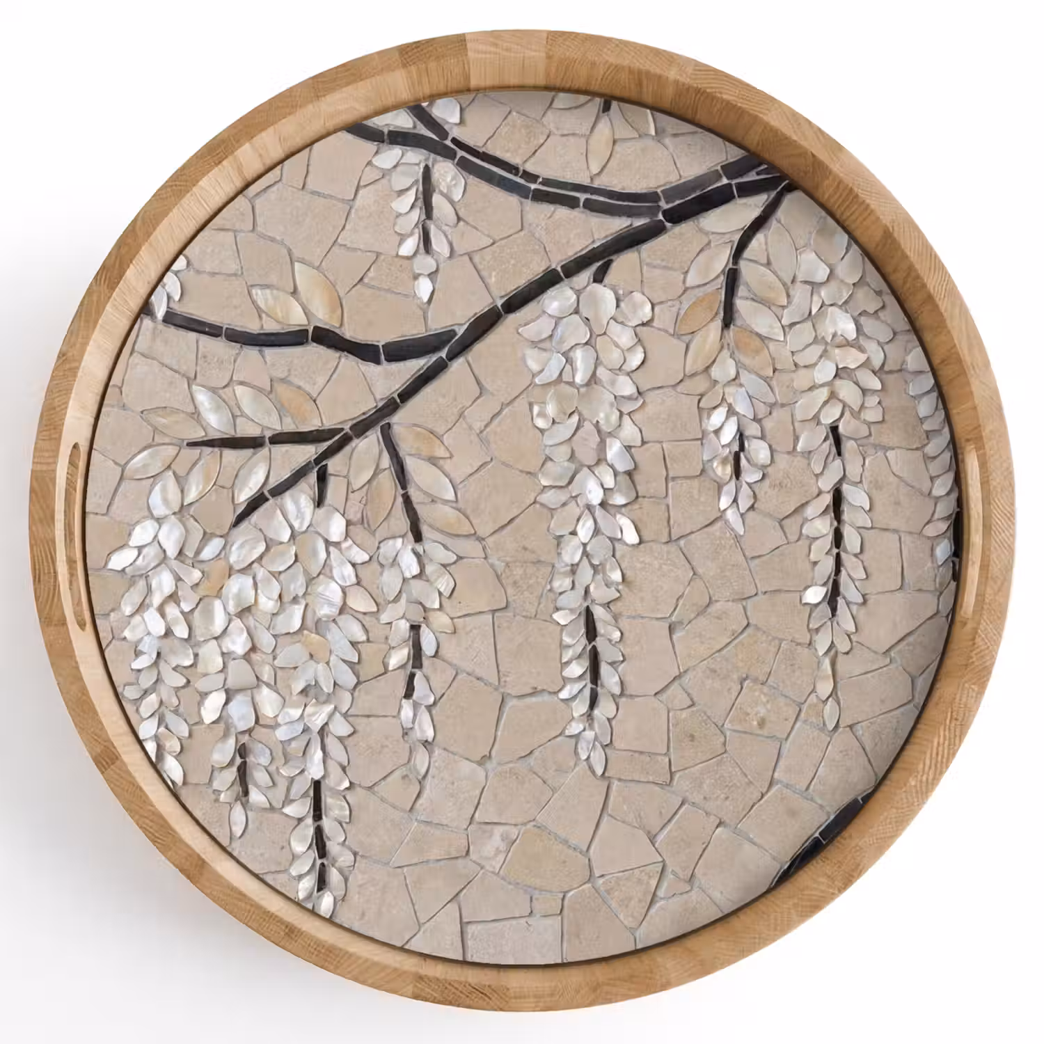 Boom - Bloemen - Mozaïek - Kunst - Wit Dienblad Rond middel -z3d_shopping