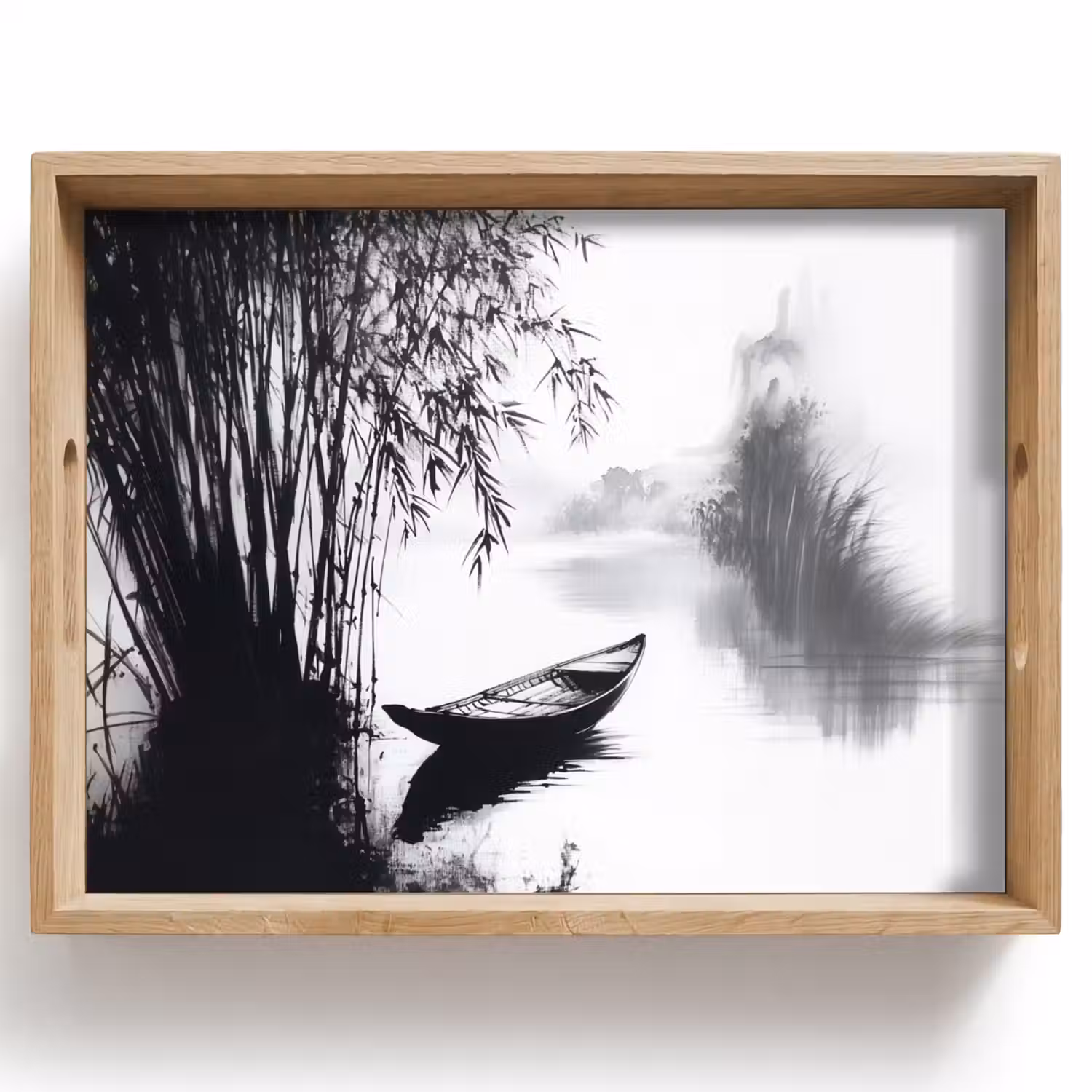 Boot - Rivier - Bamboe - Wit Dienblad Rechthoek middel -z3d_shopping