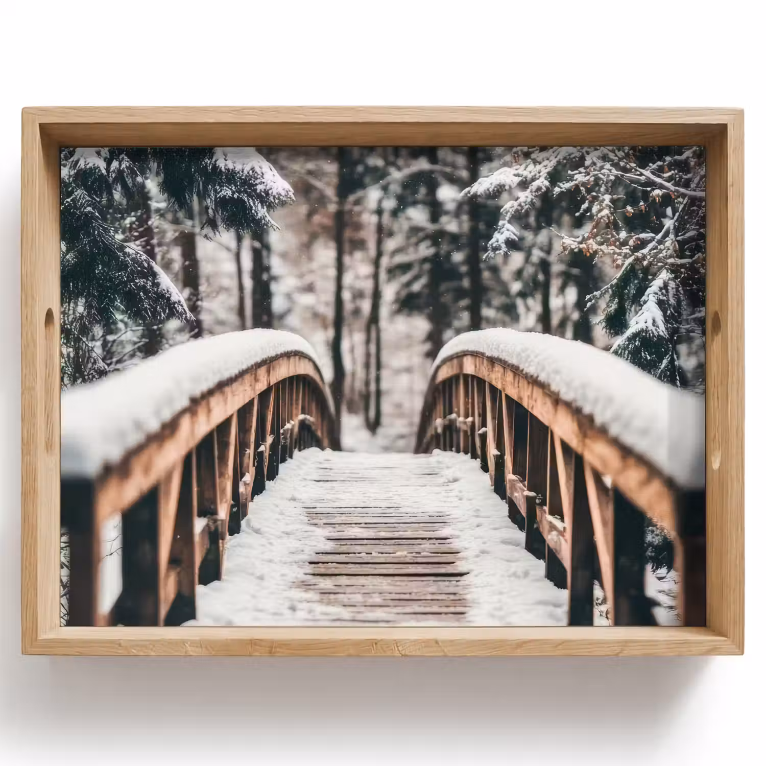 Brug - Winterlandschap - Bos - Natuur - Sneeuw Dienblad Rechthoek middel -z3d_shopping