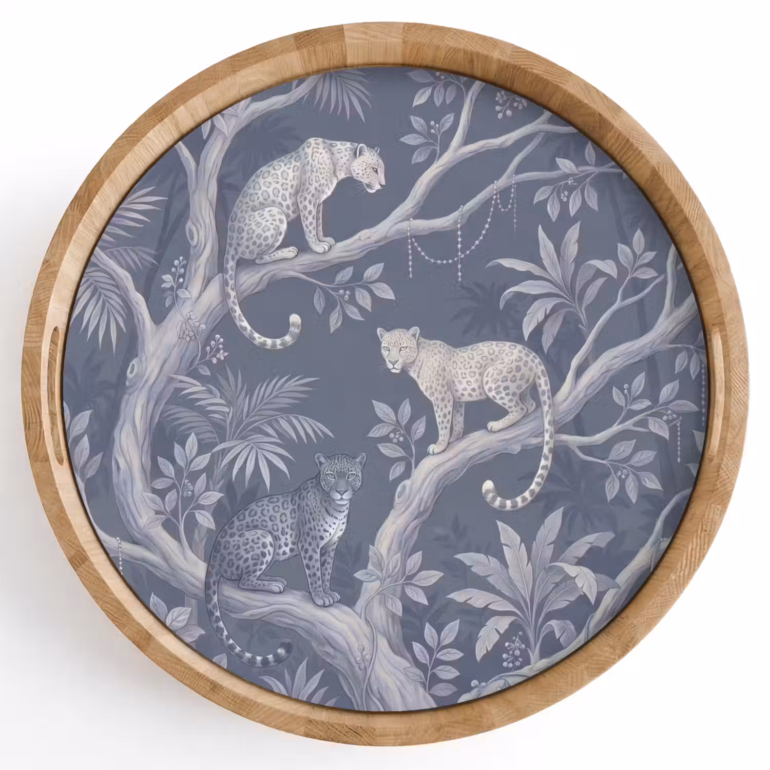Dieren - Jungle - Illustratie - Bomen - Blauw Dienblad Rond middel -z3d_shopping