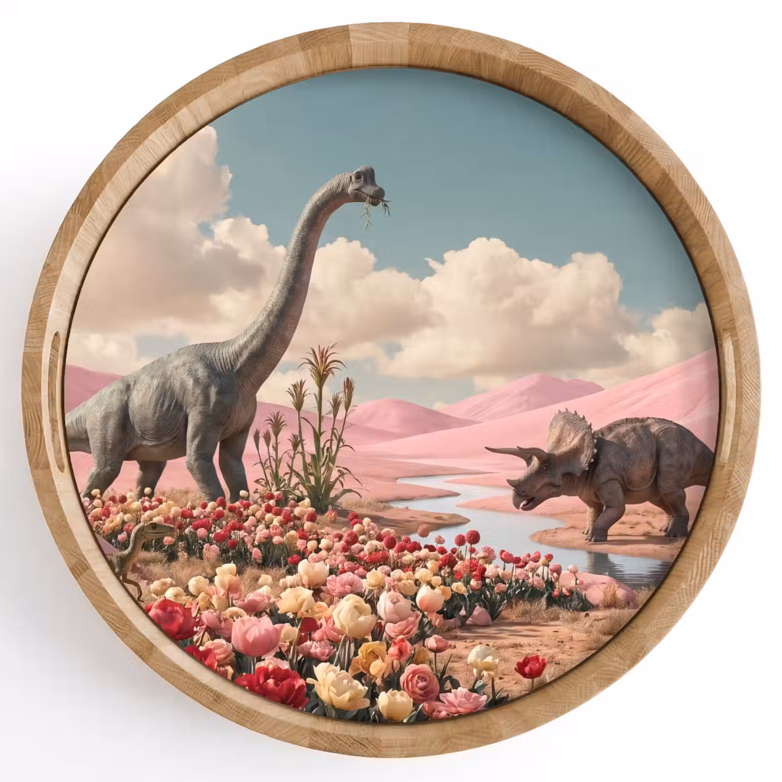 Dienblad - Dinosaurus - Roze - Landschap - Dinosaurus - Roze - Landschap Dienblad Rond middel