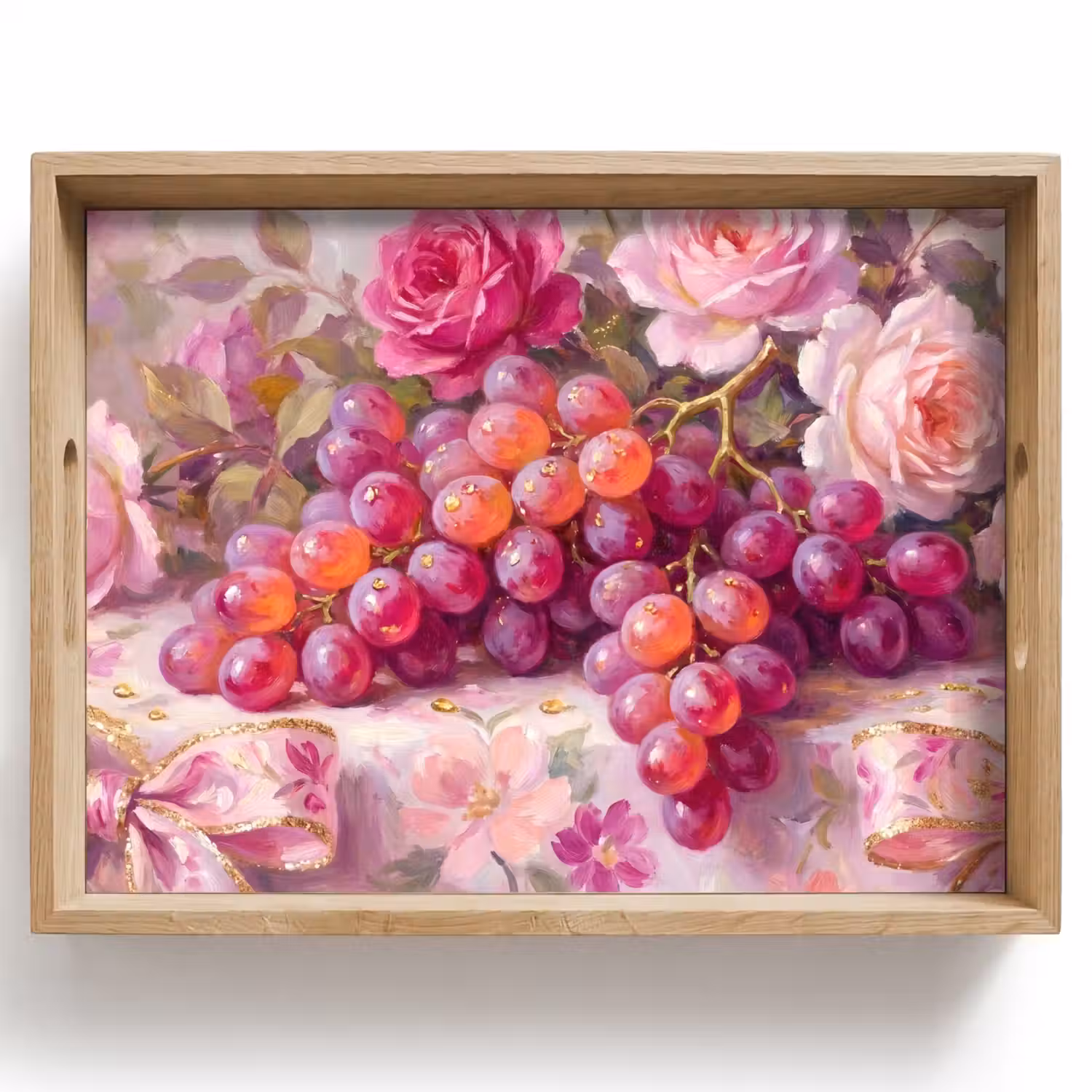 Eten - Bloemen - Stilleven - Roze - Goud Dienblad Rechthoek middel -z3d_shopping