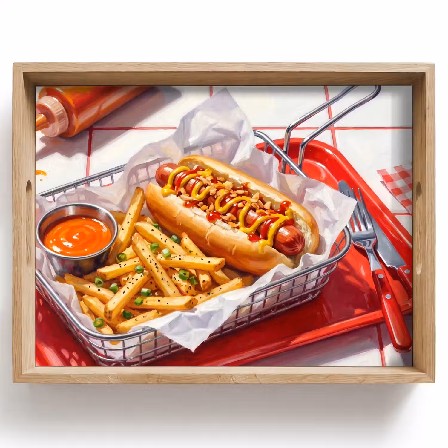 Eten - Hotdog - Fastfood - Modern - Rood Dienblad Rechthoek middel -z3d_shopping