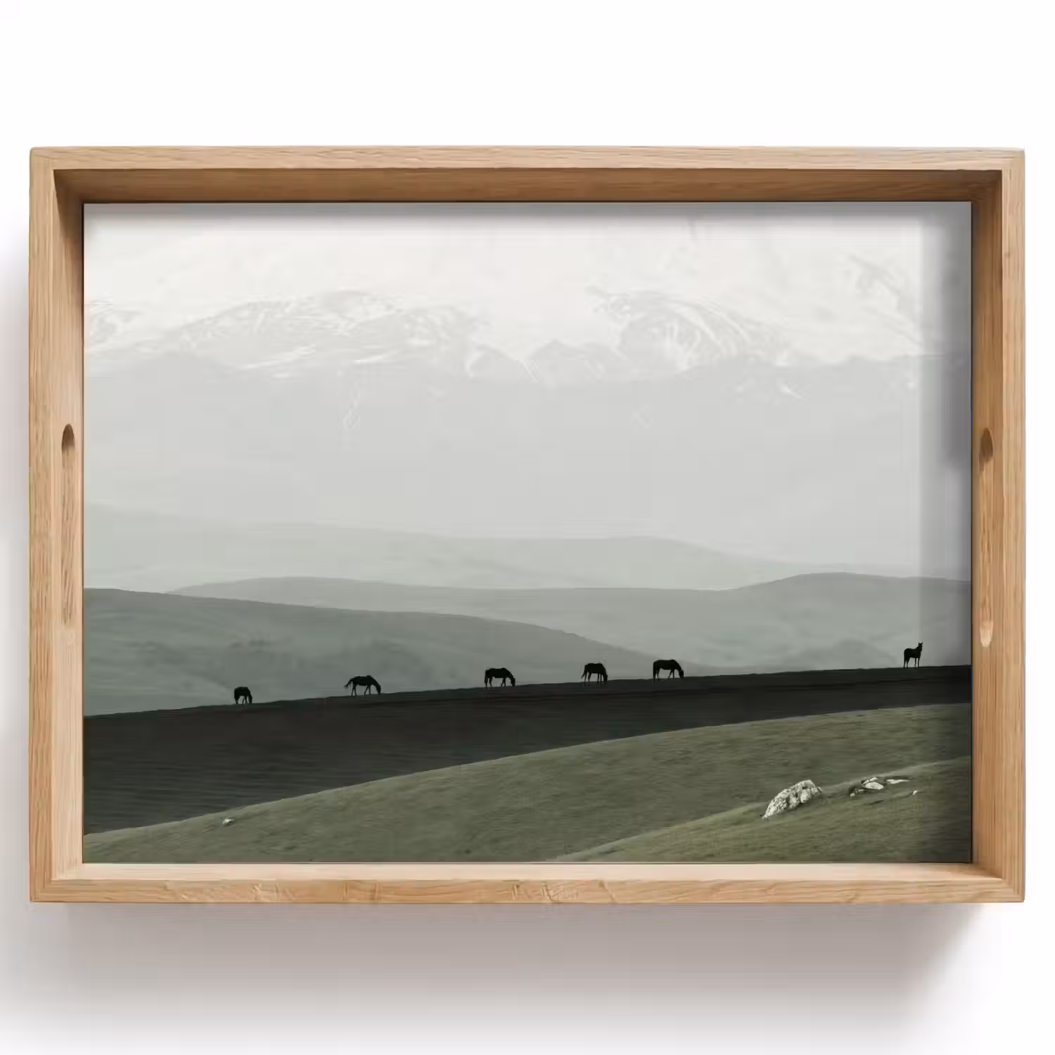 Grijs - Berg - Paarden Dienblad Rechthoek middel -z3d_shopping