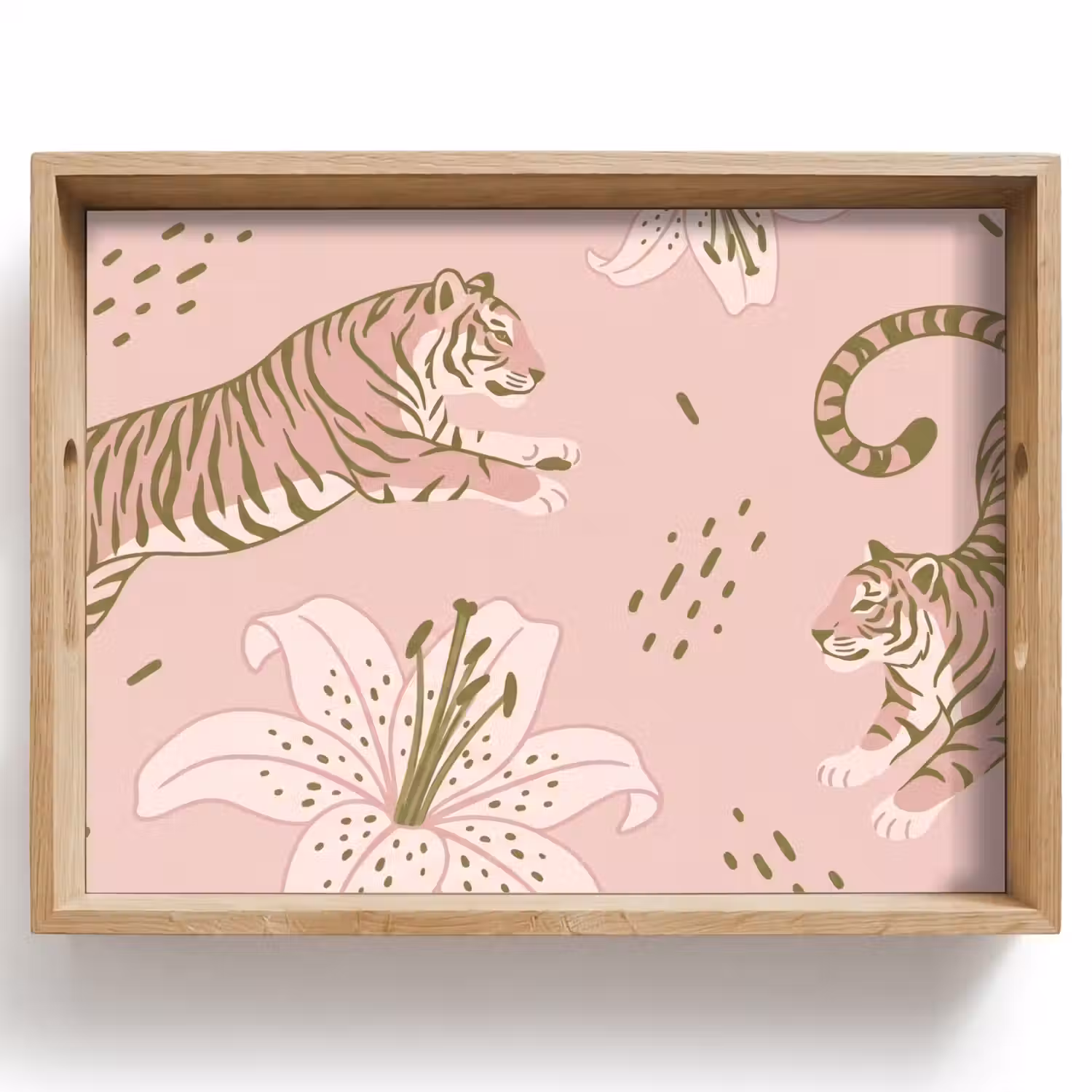 Kat - Springend - Bloemen - Abstract - Roze Dienblad Rechthoek middel -z3d_shopping