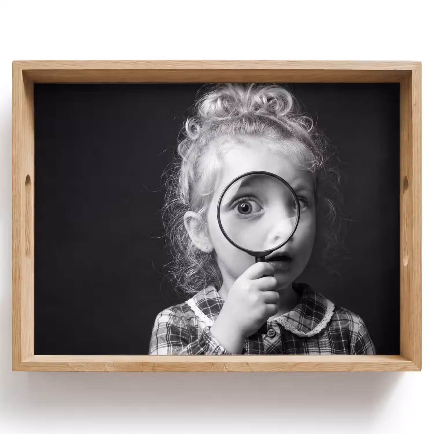 Kind - Vergrootglas - Portret - Zwart-wit Dienblad Rechthoek middel -z3d_shopping