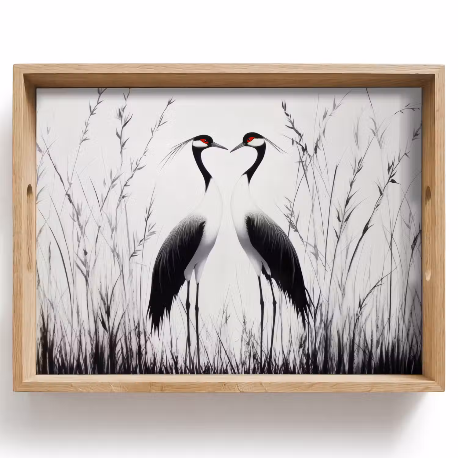 Kraanvogels - Gras - Hartvorm - Zwart Dienblad Rechthoek middel -z3d_shopping