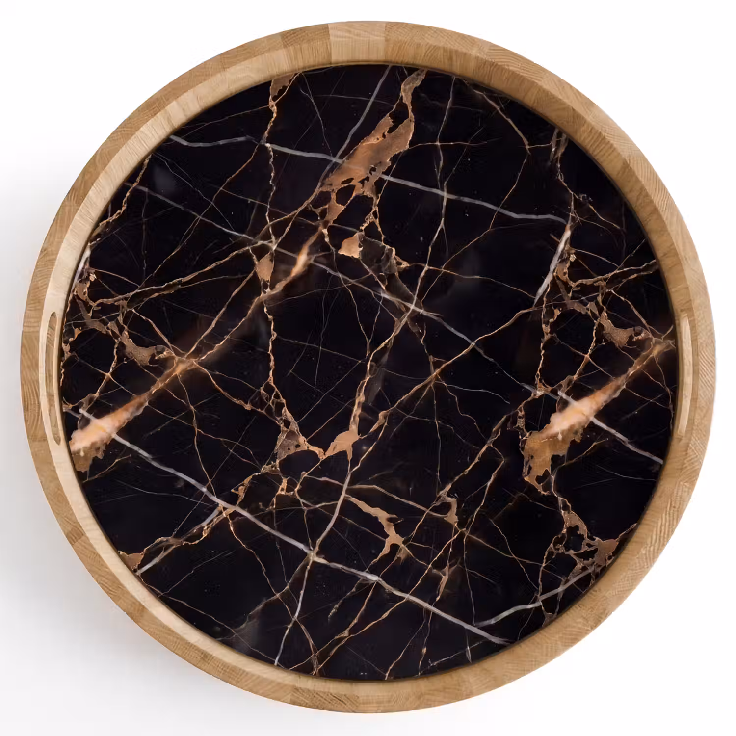 Marmer - Goud - Abstract - Zwart Dienblad Rond middel -z3d_shopping