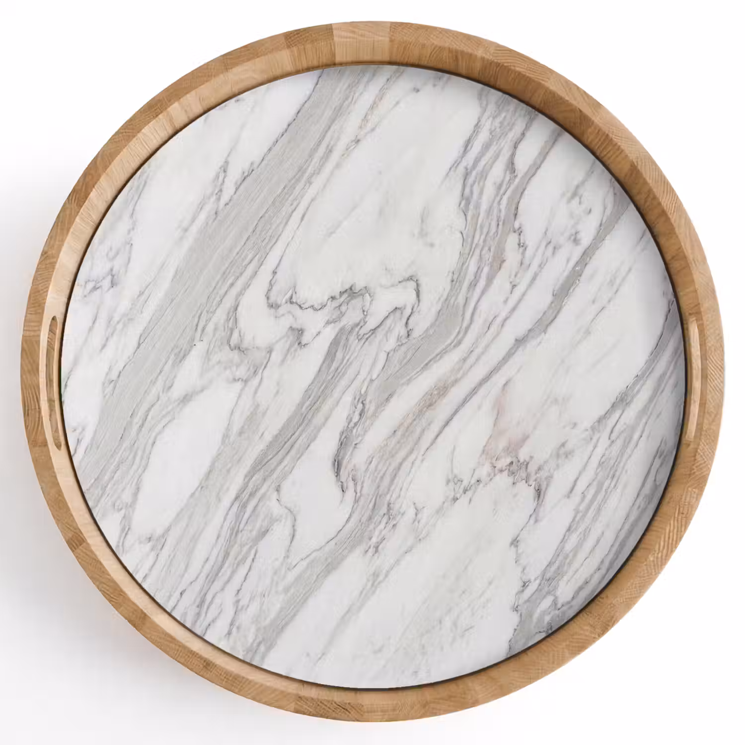 Marmer - Wit - Grijs - Structuur - Modern Dienblad Rond middel -z3d_shopping