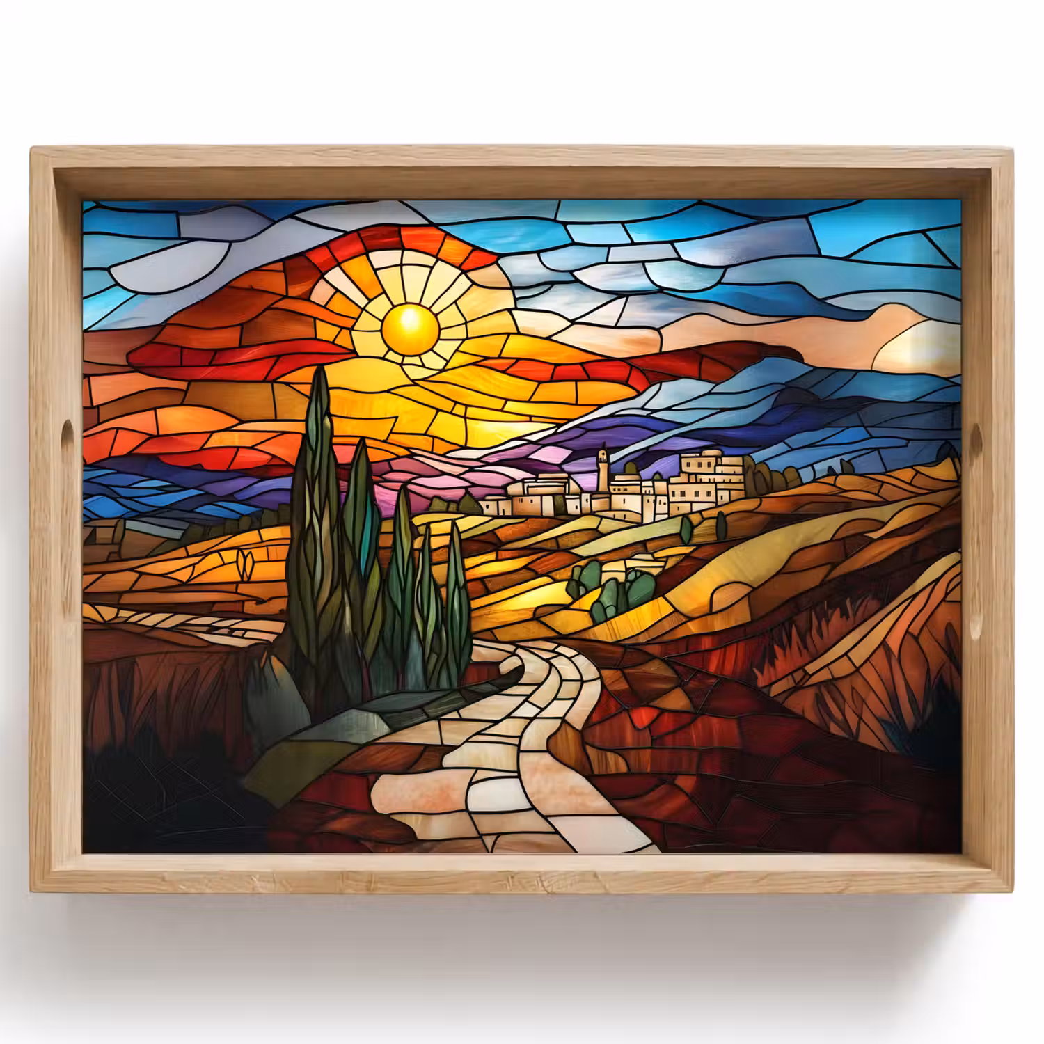 Mozaïek - Zon - Landschap - Dorp Dienblad Rechthoek middel -z3d_shopping