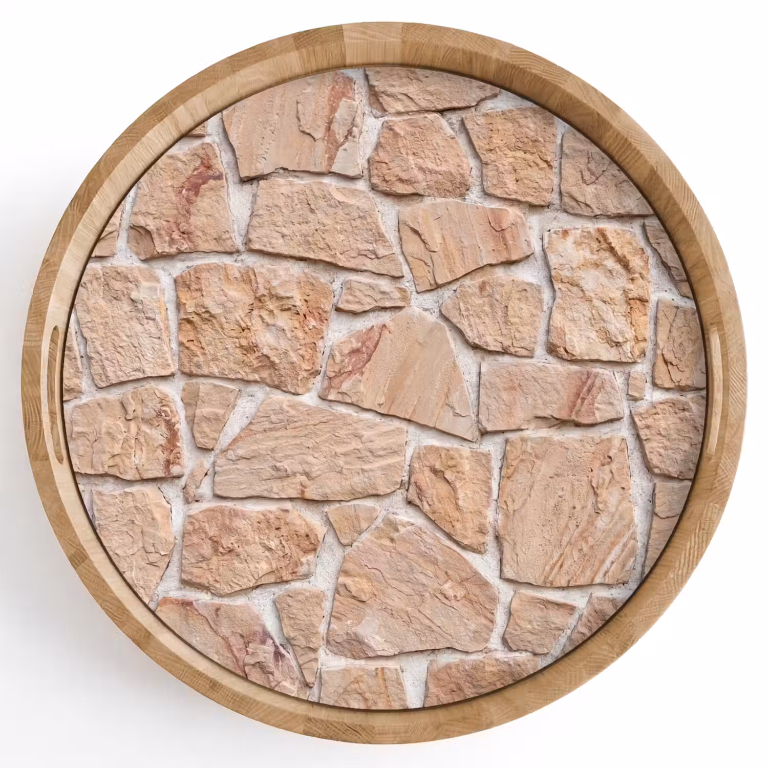 Muur - Steen - Patroon - Rustiek - Beige Dienblad Rond middel -z3d_shopping