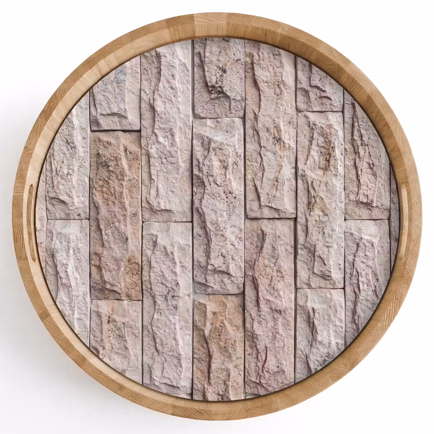 Muur - Steen - Ruw - Beige - Textuur Dienblad Rond middel -z3d_shopping