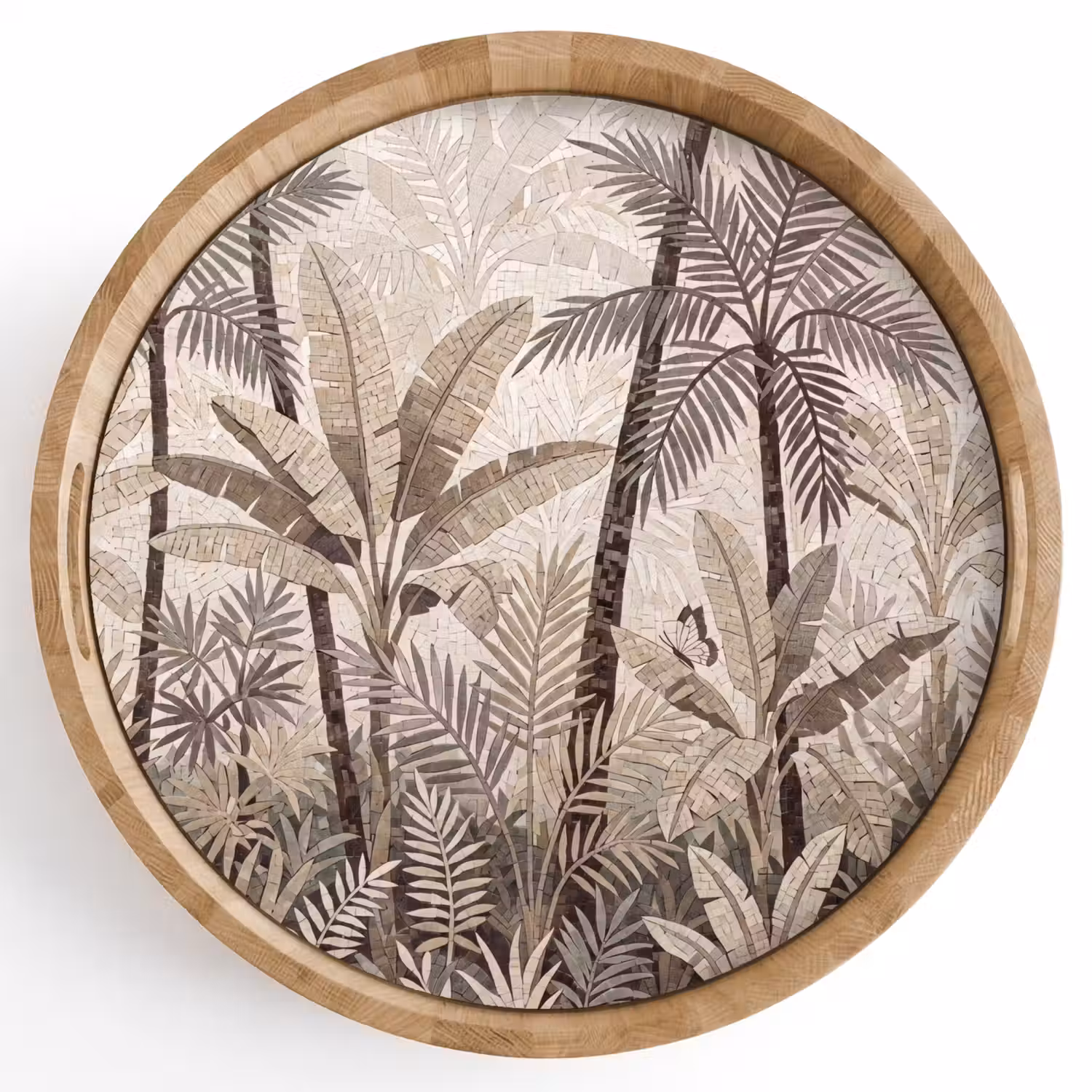 Natuur - Bladeren - Landschap - Mozaïek - Beige Dienblad Rond middel -z3d_shopping