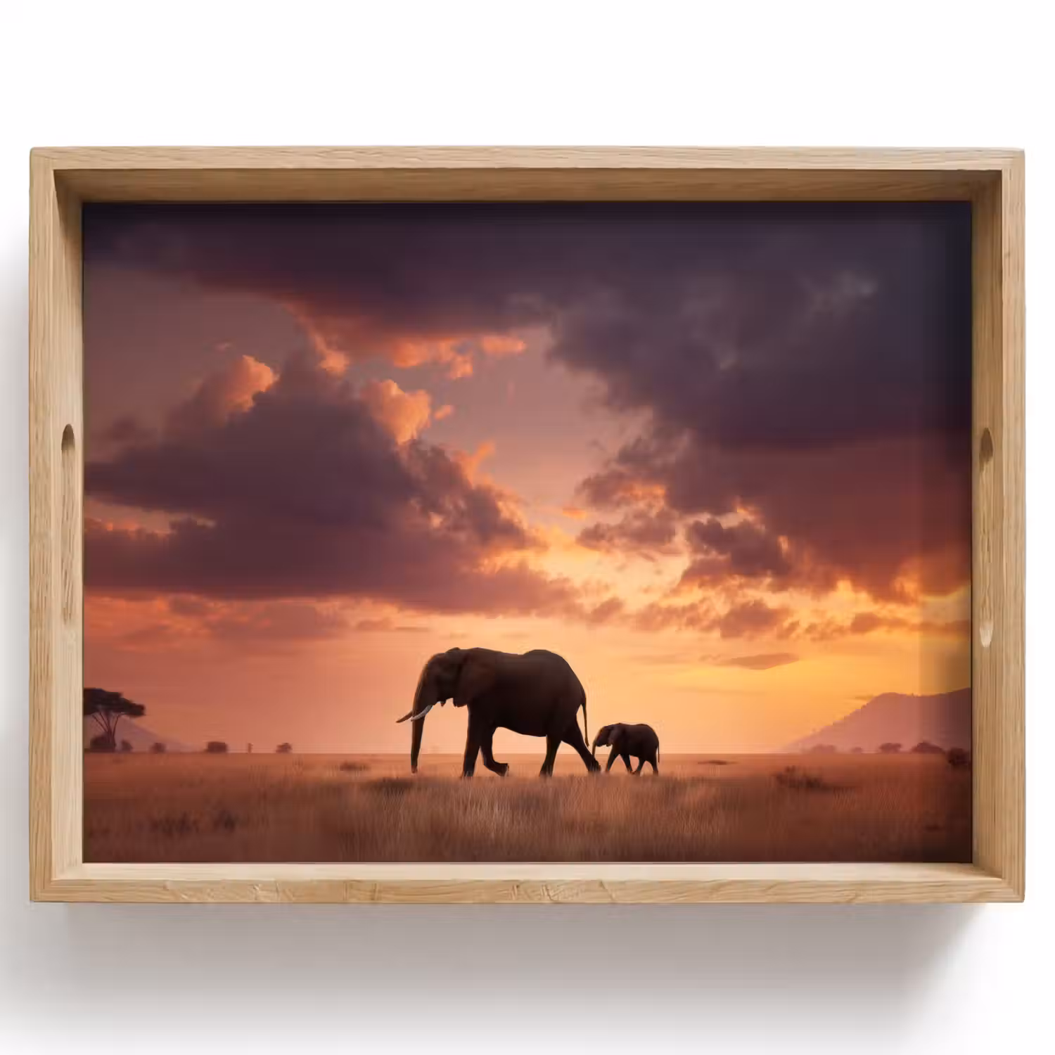 Olifanten - Grasland - Zonsondergang Dienblad Rechthoek middel -z3d_shopping