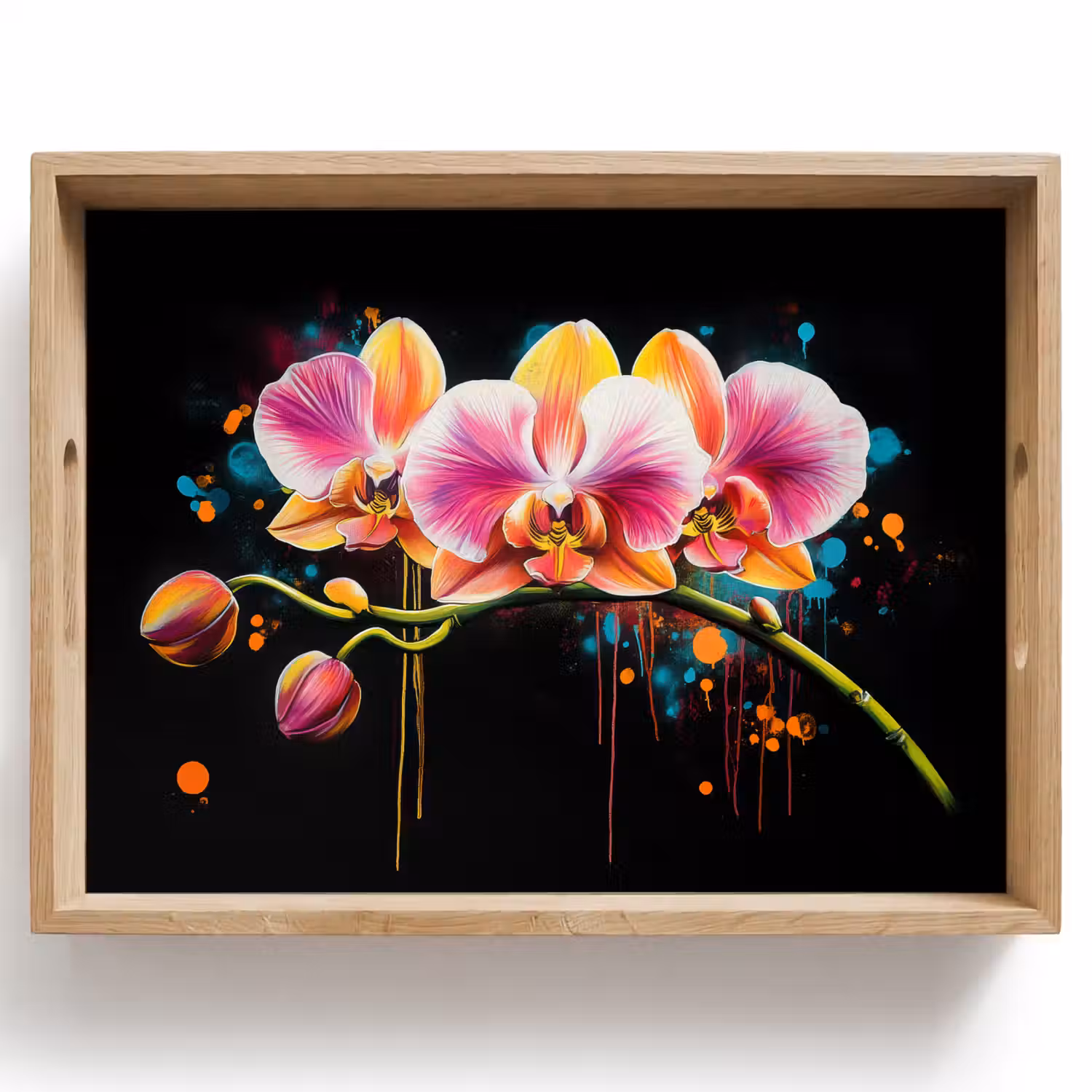 Orchidee - Graffiti - Kleurrijk - Bloemen - Abstract Dienblad Rechthoek middel -z3d_shopping